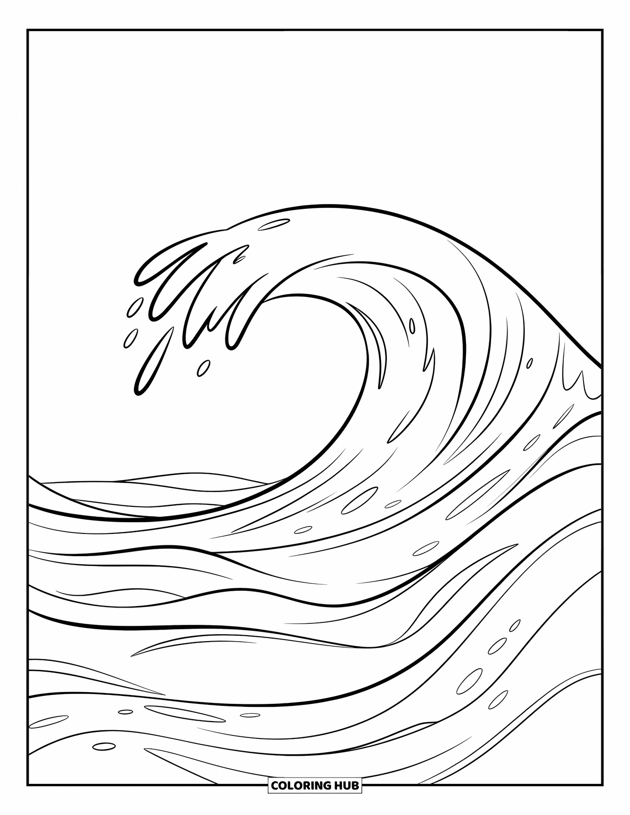 Coloriage Océan pour enfants : Une vague s’arque au-dessus du sable sans aucun autre objet en vue