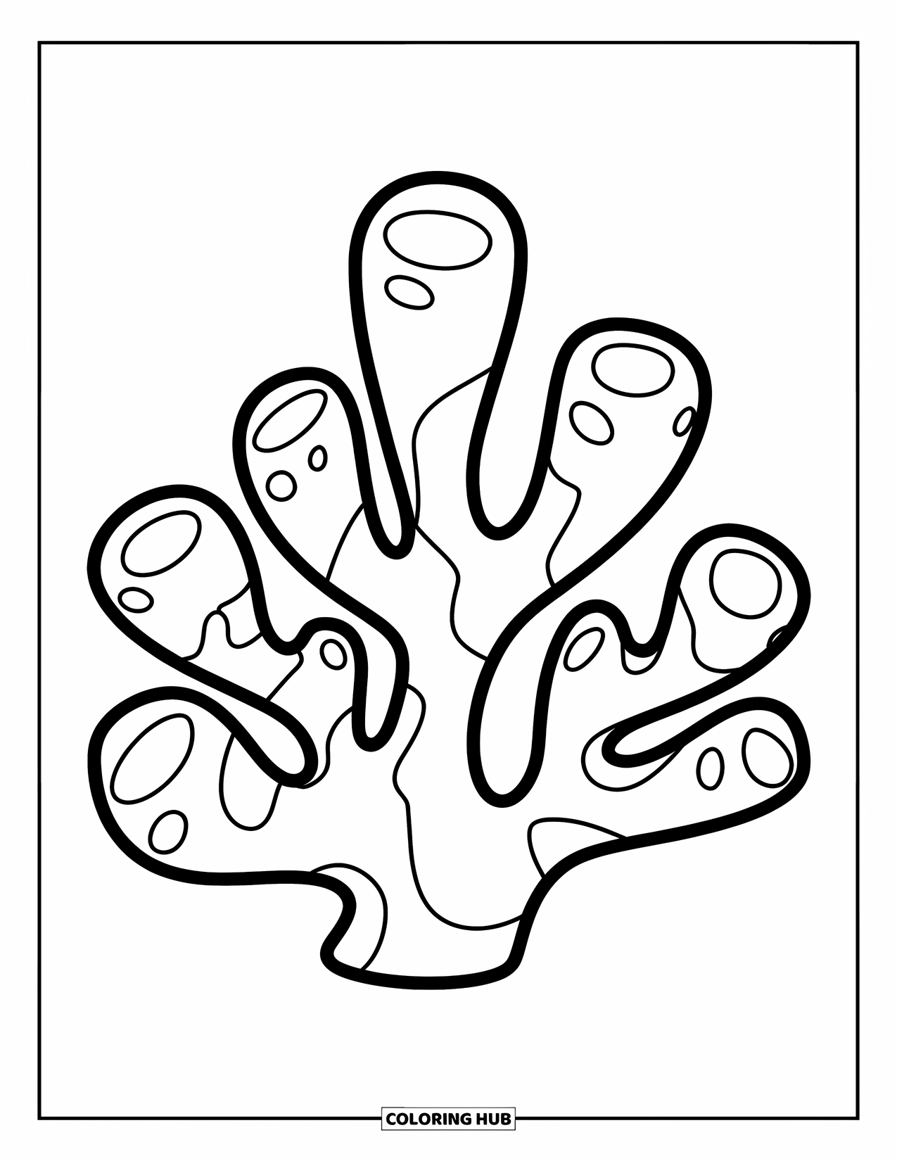 Coloriage Océan pour enfants : Des branches de corail rondes s’étirent vers le haut avec des courbes bosselées et des formes douces