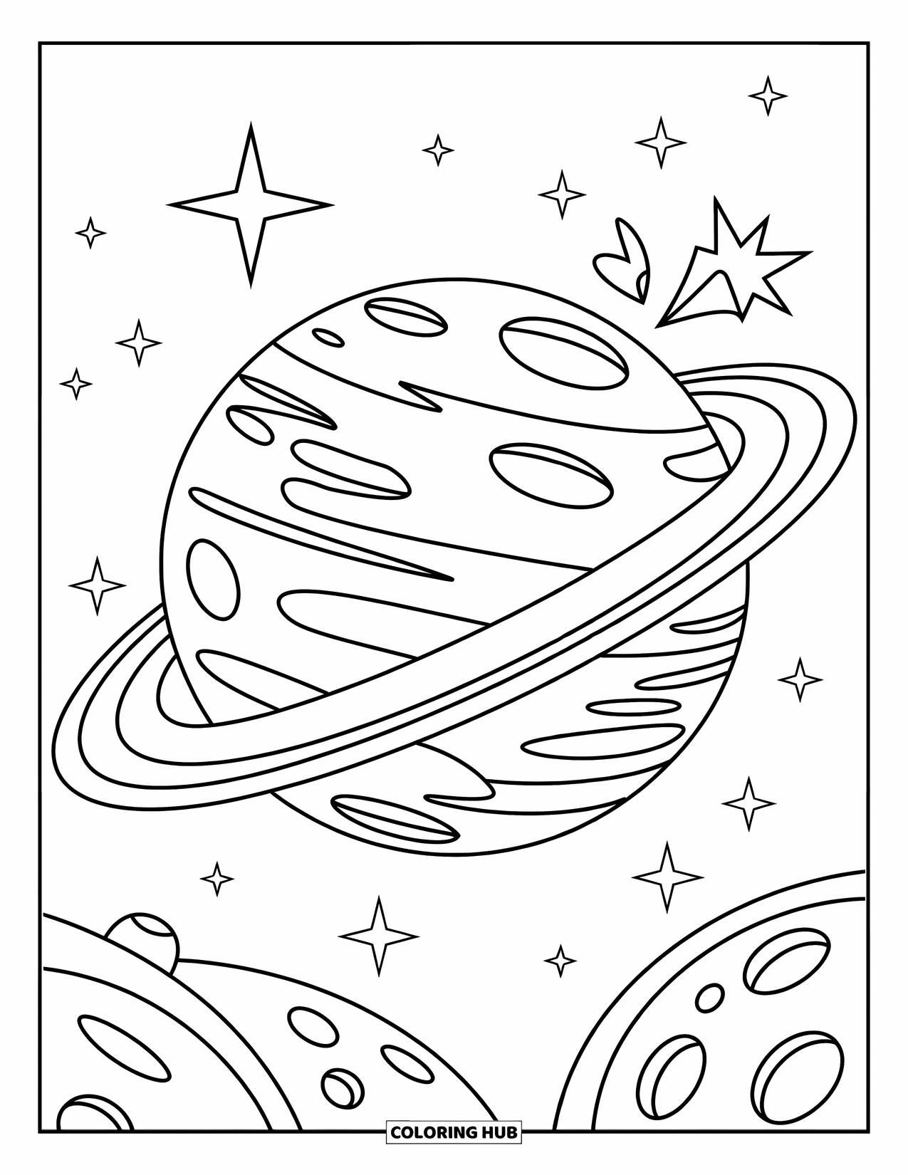 Planeet Kleurplaat voor Kinderen: Mercurius zoomt door de ruimte met een cape en kroon, met sterren die op de achtergrond twinkelen