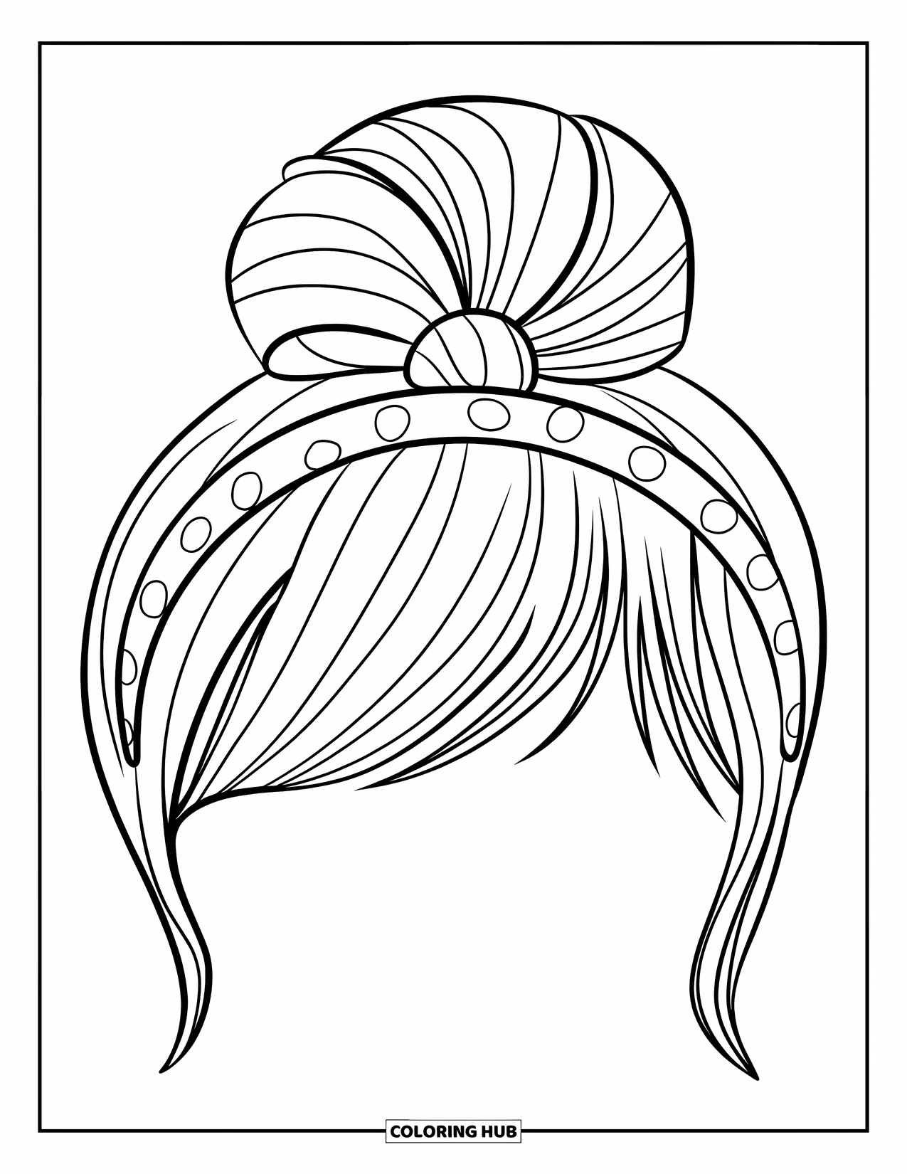 Preppy Coloring Page for Kids: A bow-topped headband with dots is fun and playful