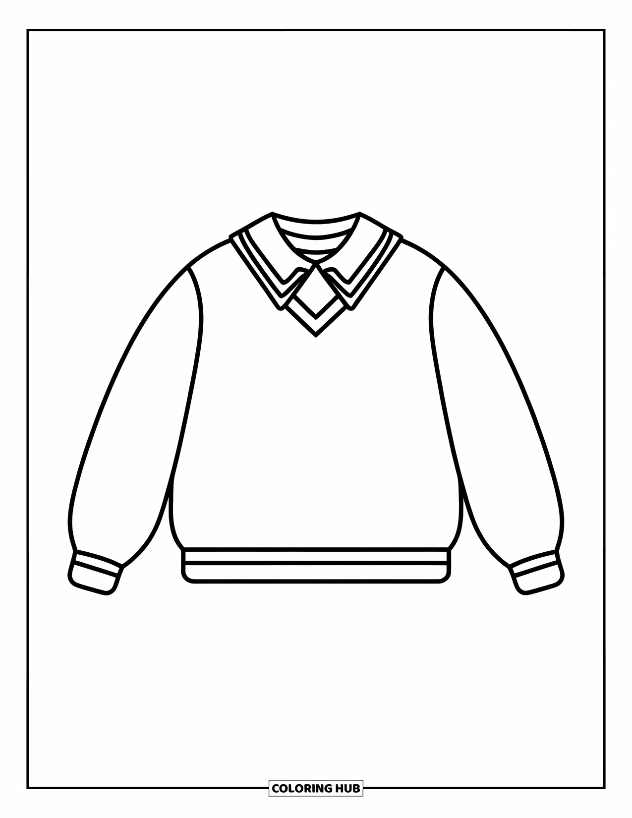 Preppy Coloring Page for Kids: A collared sweater with accessories and simple shapes pops off the page