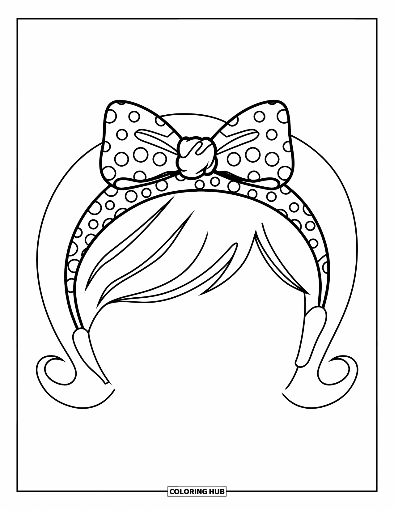 Preppy Coloring Page for Kids: A crisp headband with polka dots and a big bow is ready to style