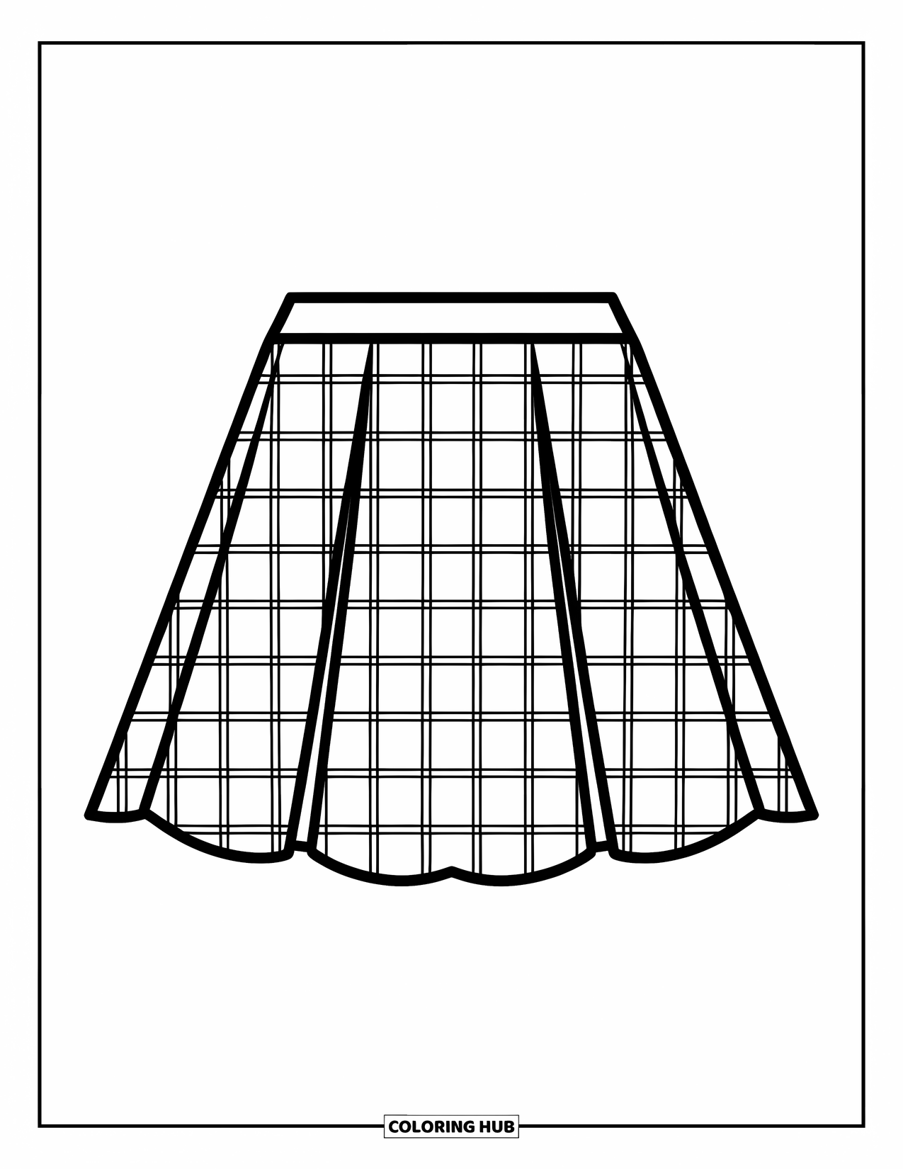 Preppy Coloring Page for Kids: A gingham skirt hangs neatly and is perfect for a fashion moment