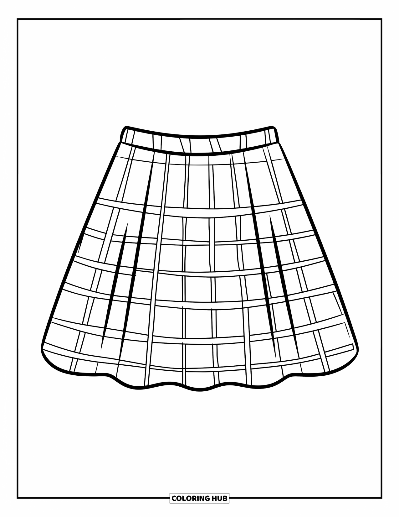 Preppy Coloring Page for Kids: A preppy skirt with gingham checks is cute and easy to color