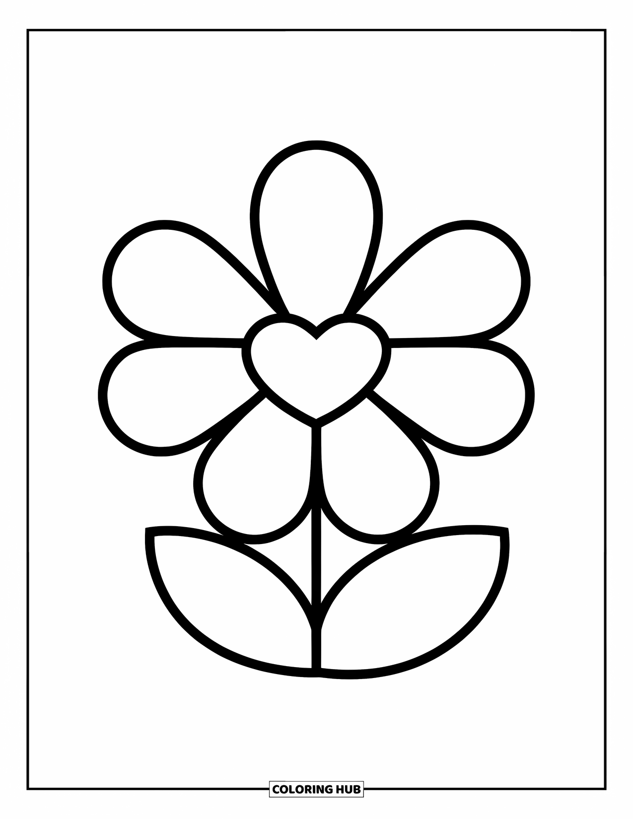 Preppy Coloring Page for Kids: A sweet flower with a heart center is ready to be colored