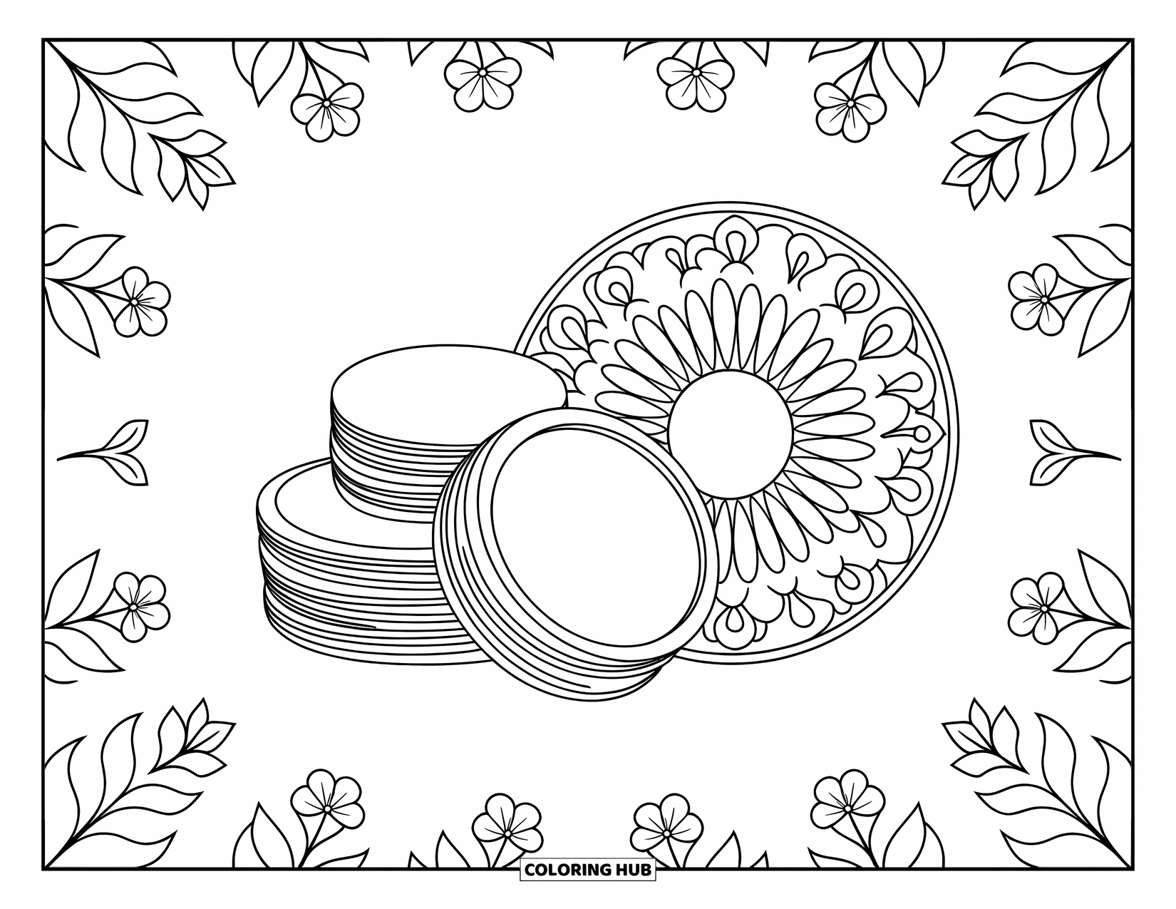 Huidverzorging Kleurplaat voor Volwassenen: Een wattenschijfjesstapel en een balsempot zitten in een bloemenmandala met bladpatronen