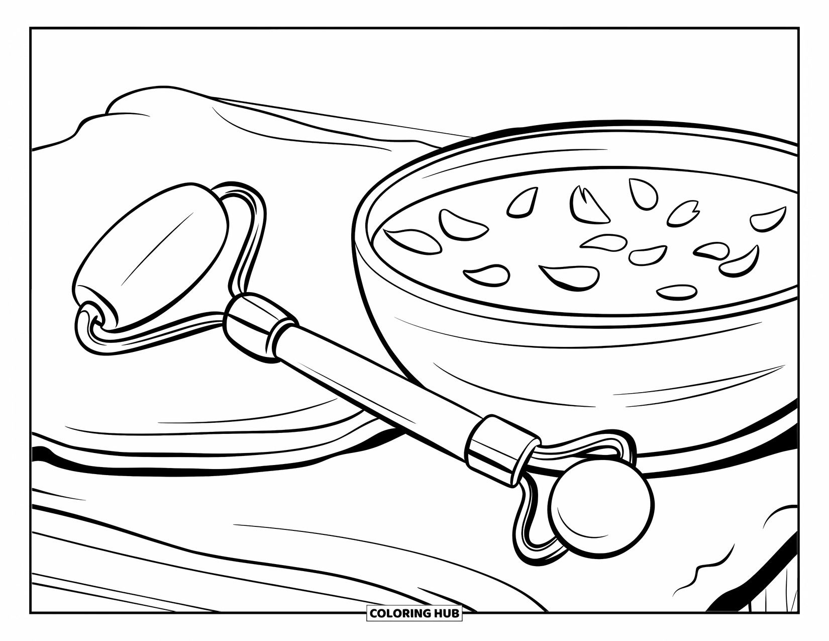 Huidverzorging Kleurplaat voor Kinderen: Een zachte roller en kom met water en bloemblaadjes rusten op een houten standaard