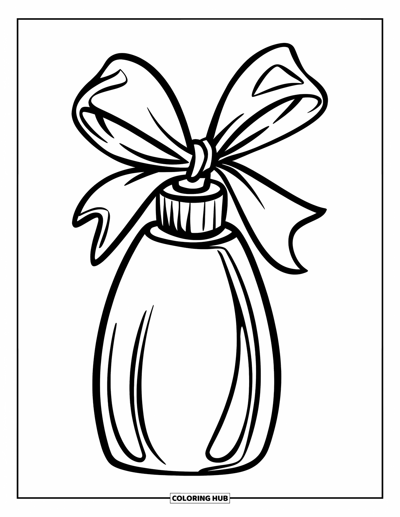 Huidverzorging Kleurplaat voor Kinderen: Een lotionfles met een strik en gedurfde lijnen op een effen witte achtergrond