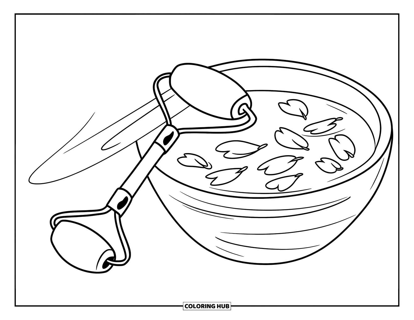 Huidverzorging Kleurplaat voor Kinderen: Een eenvoudige roller- en bloembladkomscène met schone, gedurfde contouren
