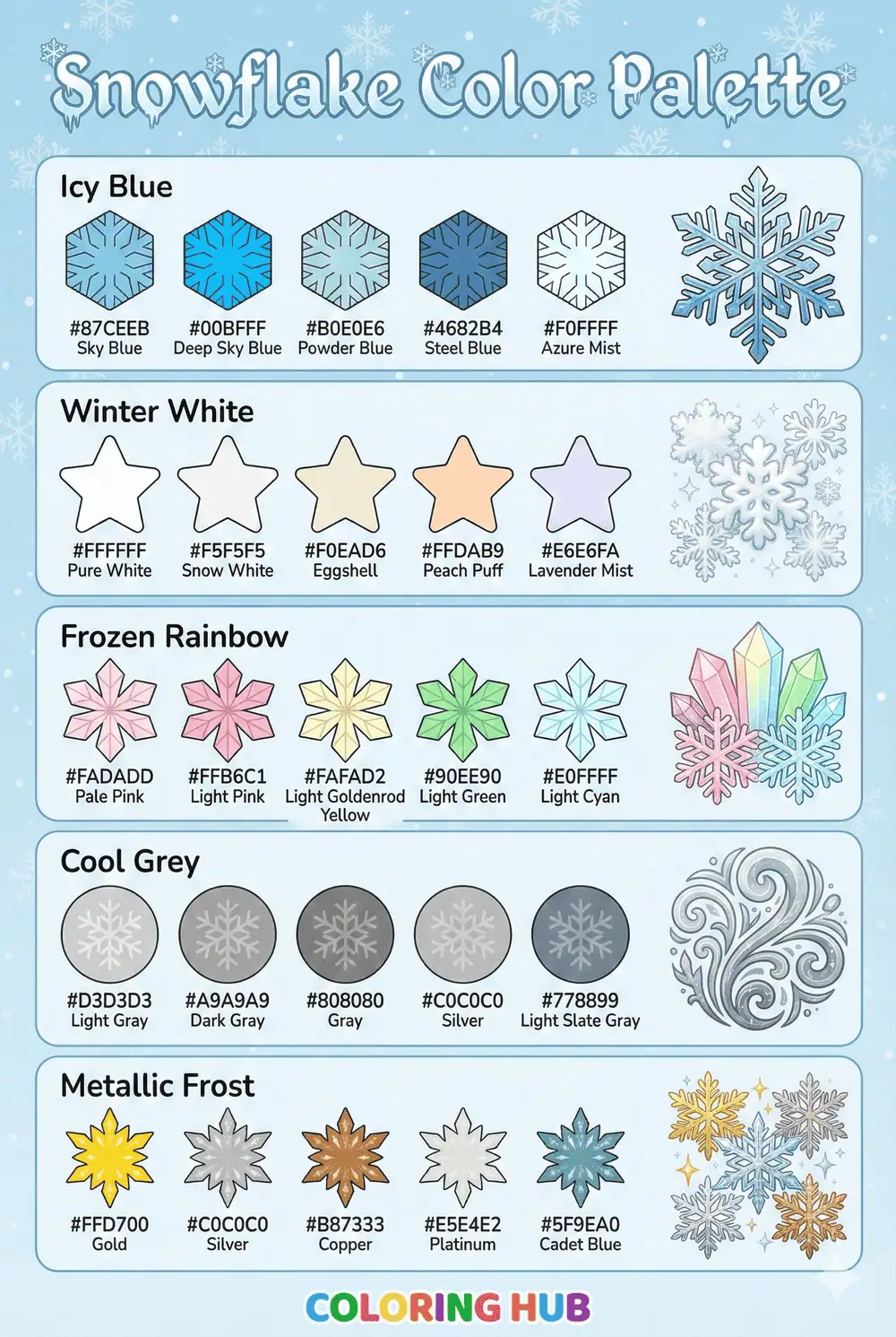 Snowflake Coloring Page Color Palettes