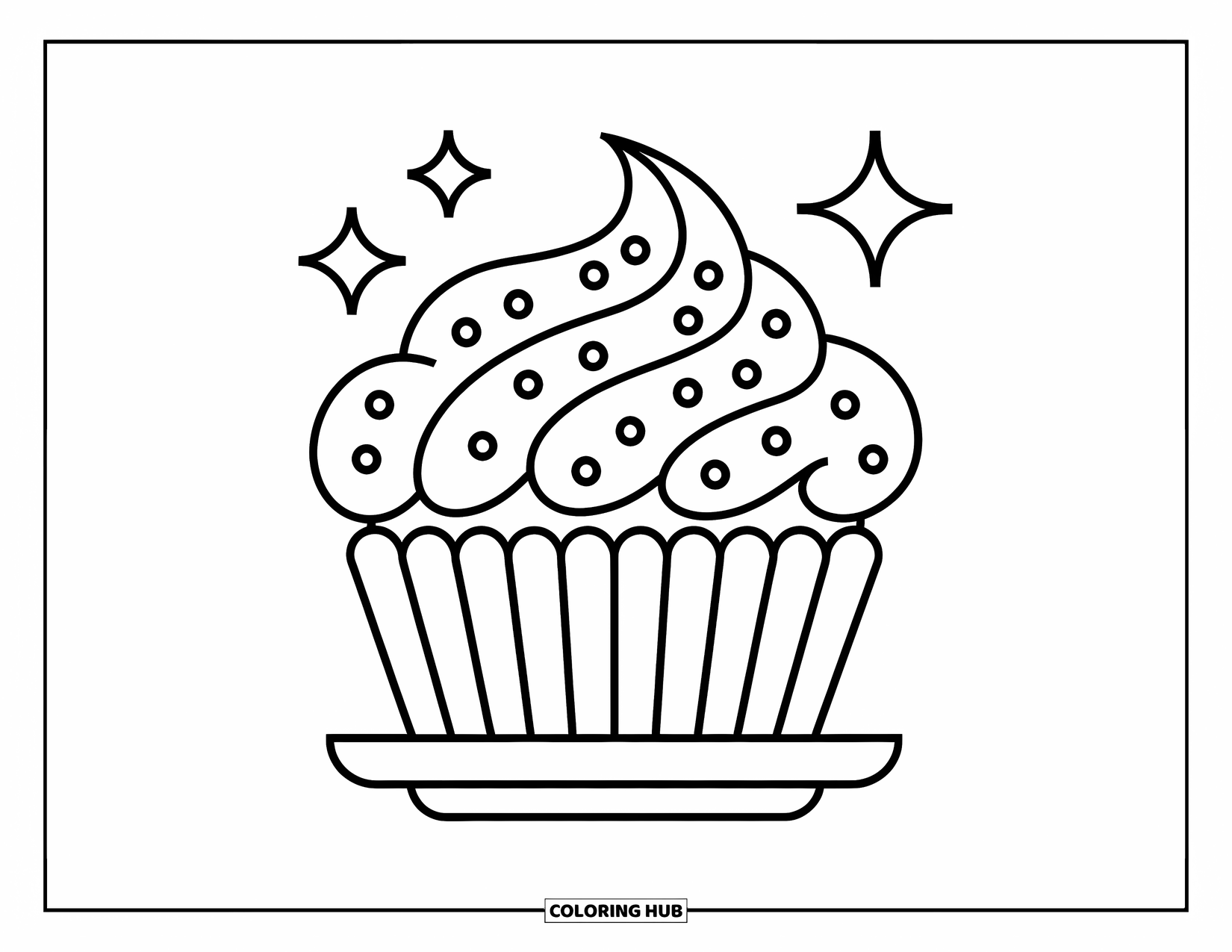 Buntglas Ausmalbild für Kinder: Buntglaskuchen mit Sternen und dicken Zuckergusslinien