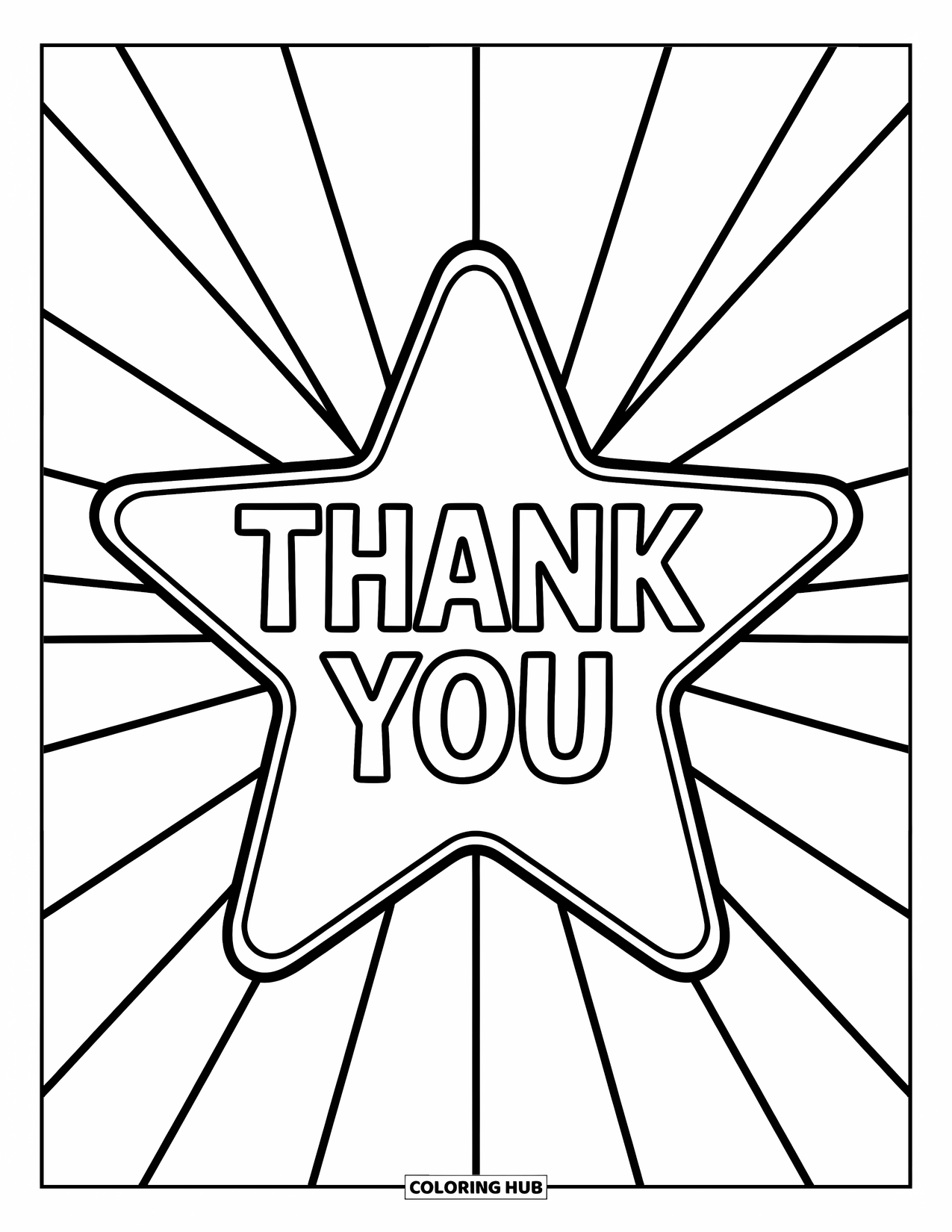 Thank You Coloring Page for Kids: A happy star with "Thank You" in the middle invites little hands to fill it in
