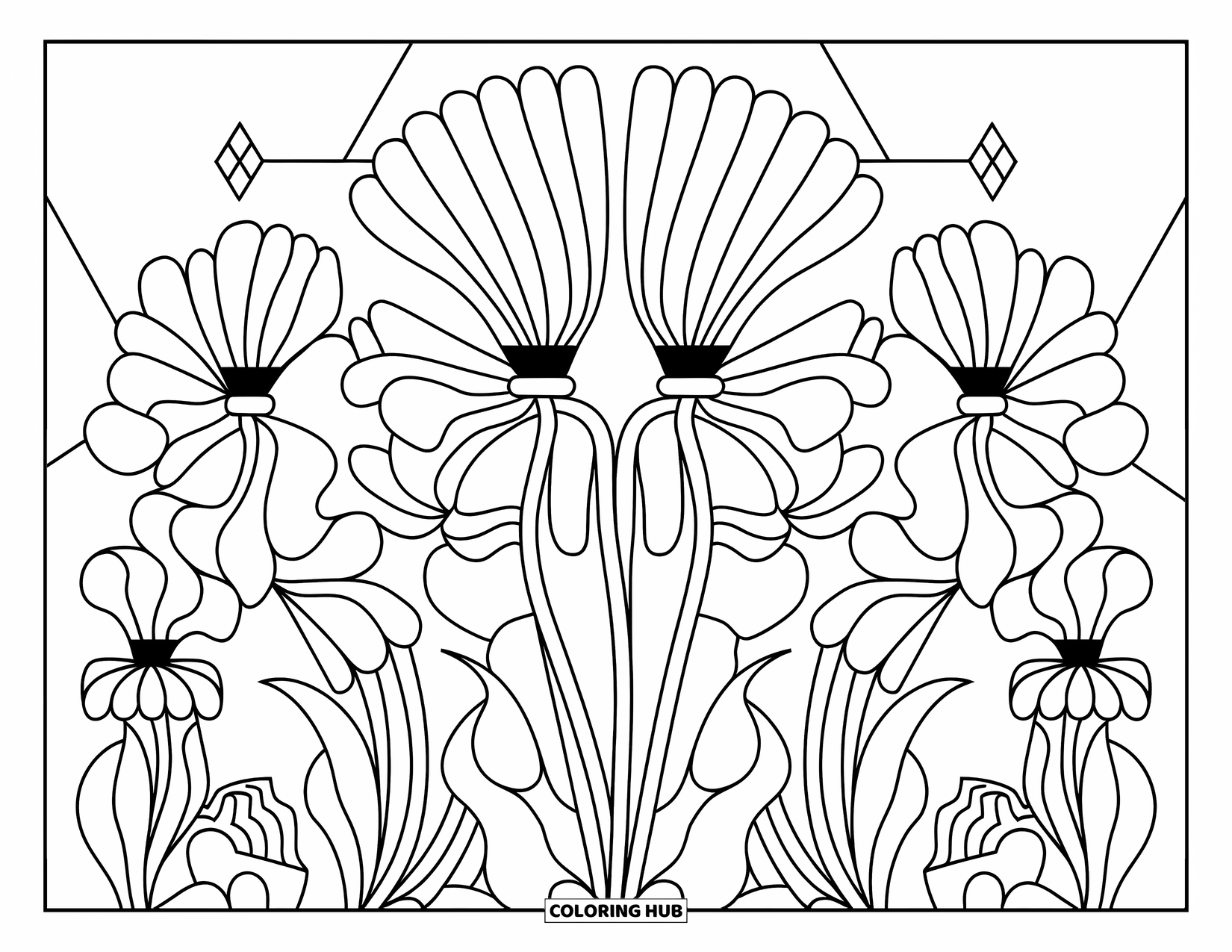 Trippy Coloring Page for Kids: A field of looping flower petals creates a fun geometric design