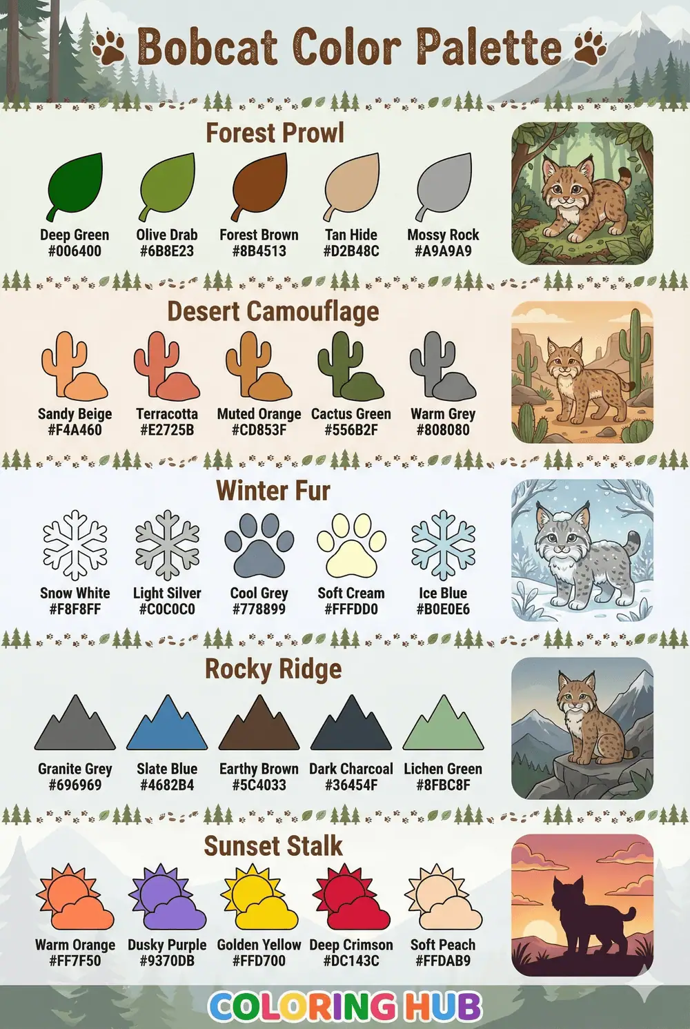 Bobcat Coloring Page Color Palettes