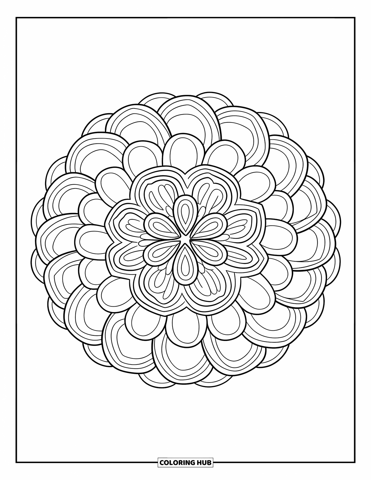 Bubble Coloring Page for Adults: Layered mandala made of bubble shapes creates a calm, flowing circular pattern