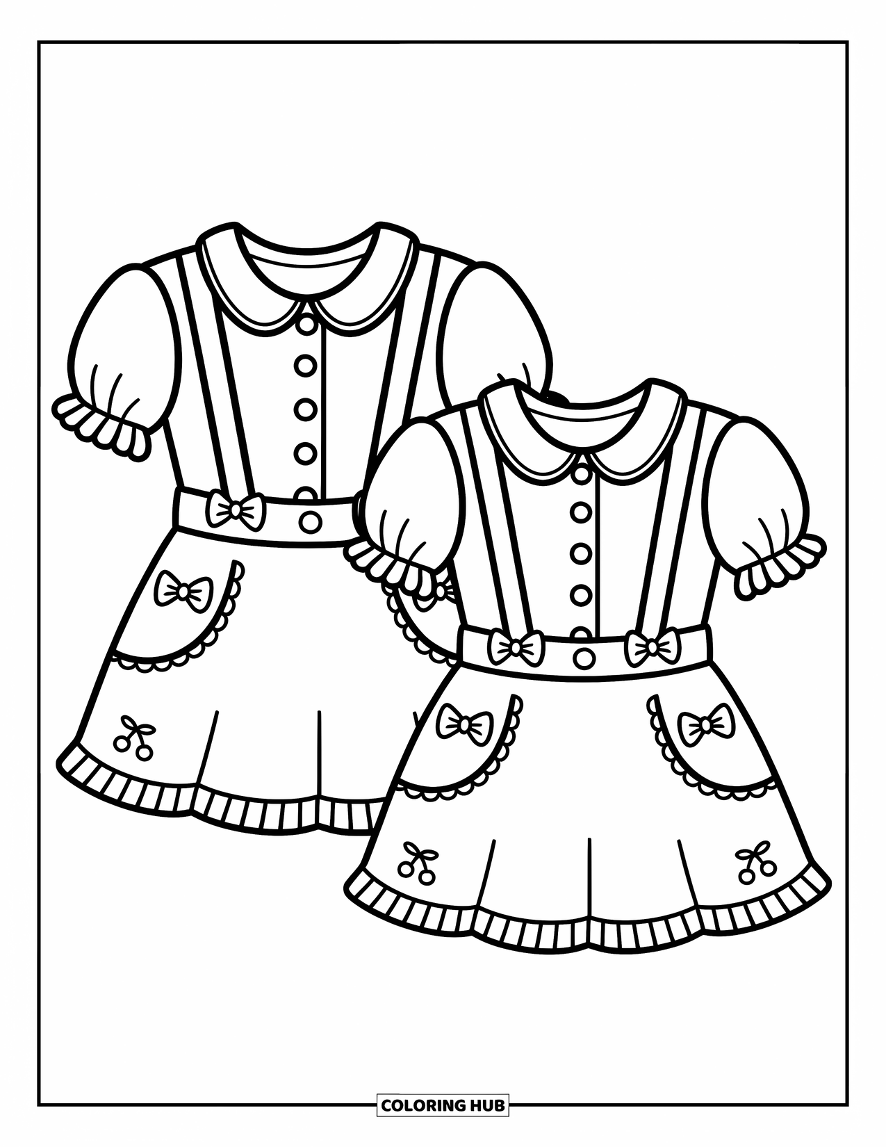 Clothes Coloring Page for Adults: Blouse and suspender skirt with matching cherries and ruffles