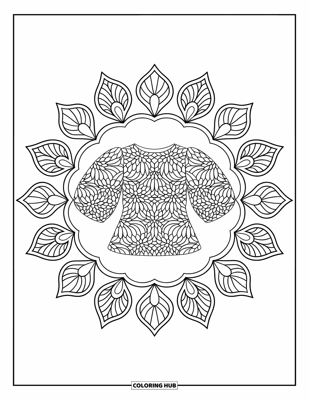 Clothes Coloring Page for Adults: Lace blouse with puff sleeves and petal-shaped mandalas