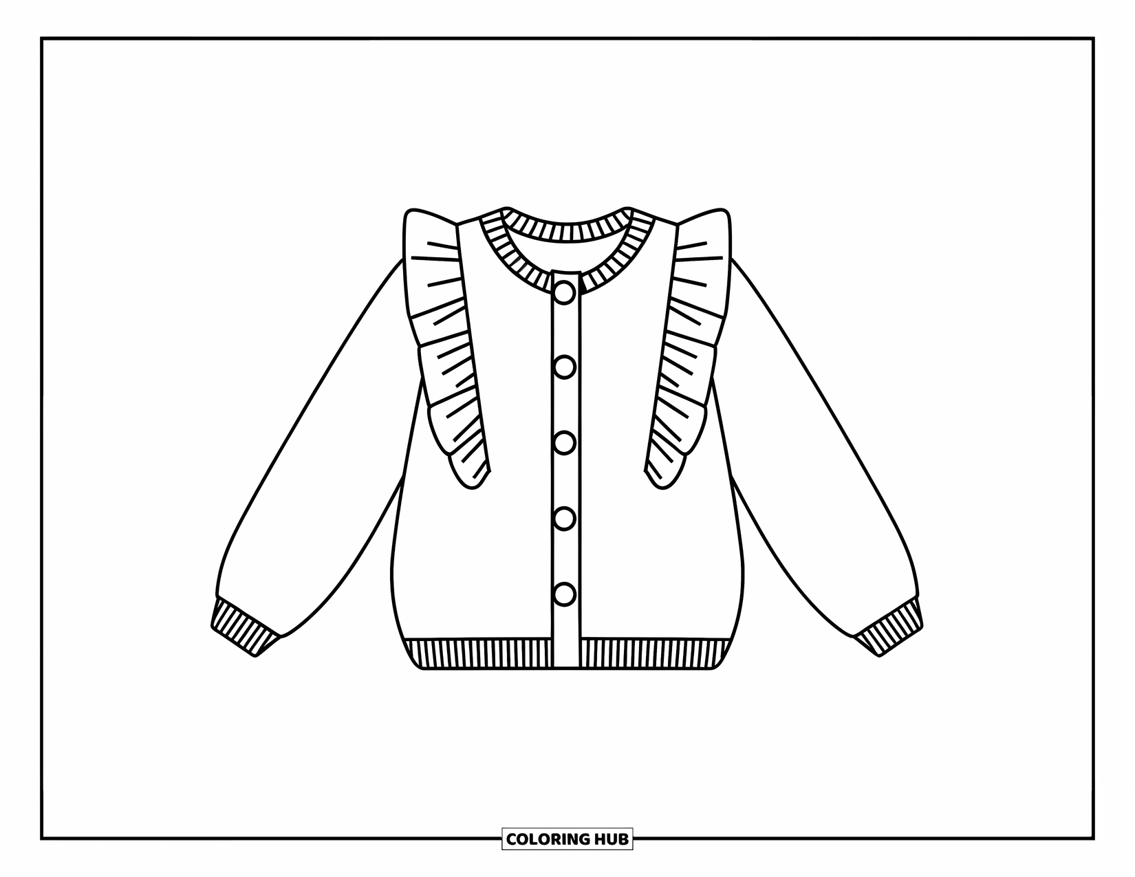 Clothes Coloring Page for Kids: Cardigan with ruffles, big buttons, and a round collar