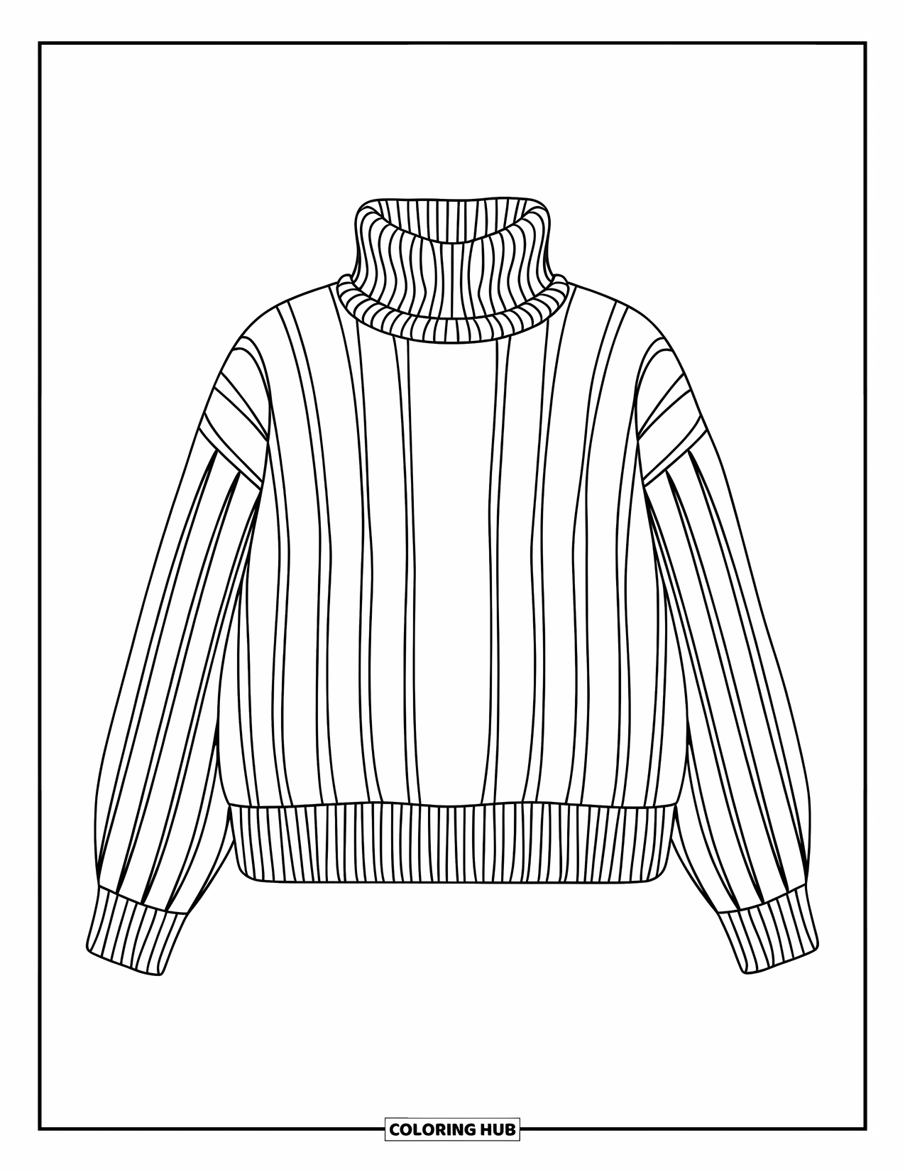 Clothes Coloring Page for Kids: Kawaii turtleneck sweater with bold ribs and cute heart detail