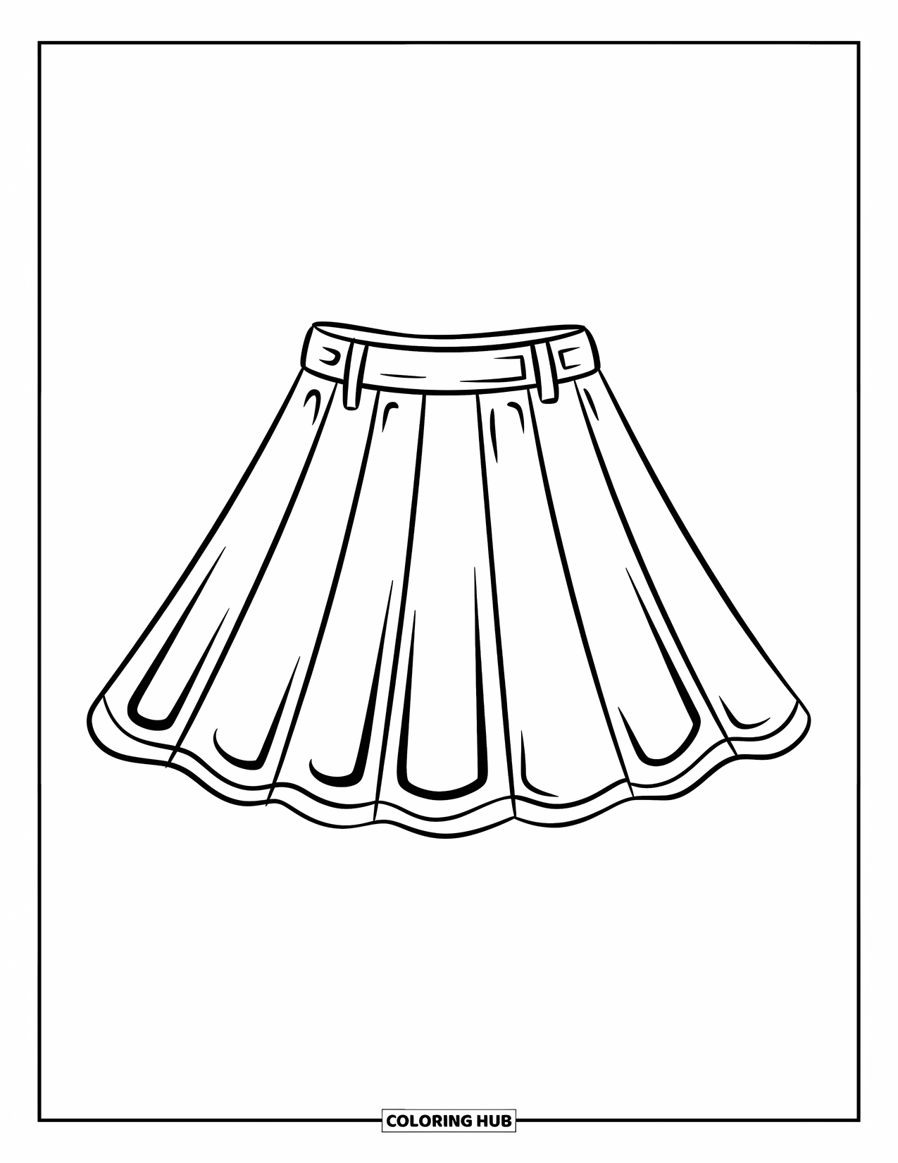 Clothes Coloring Page for Kids: Pleated skater skirt with clean lines and bold outlines
