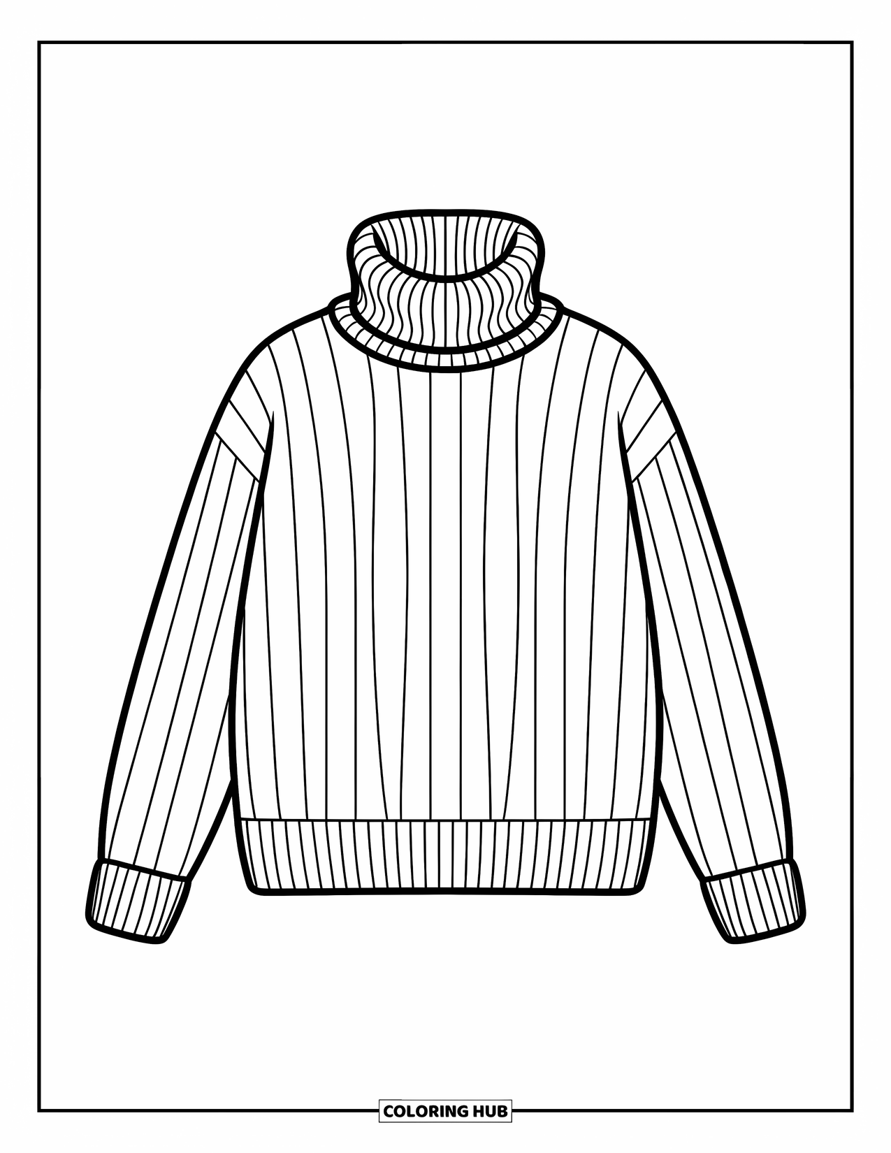 Clothes Coloring Page for Kids: Turtleneck with vertical lines, bold cuffs, and expressive design