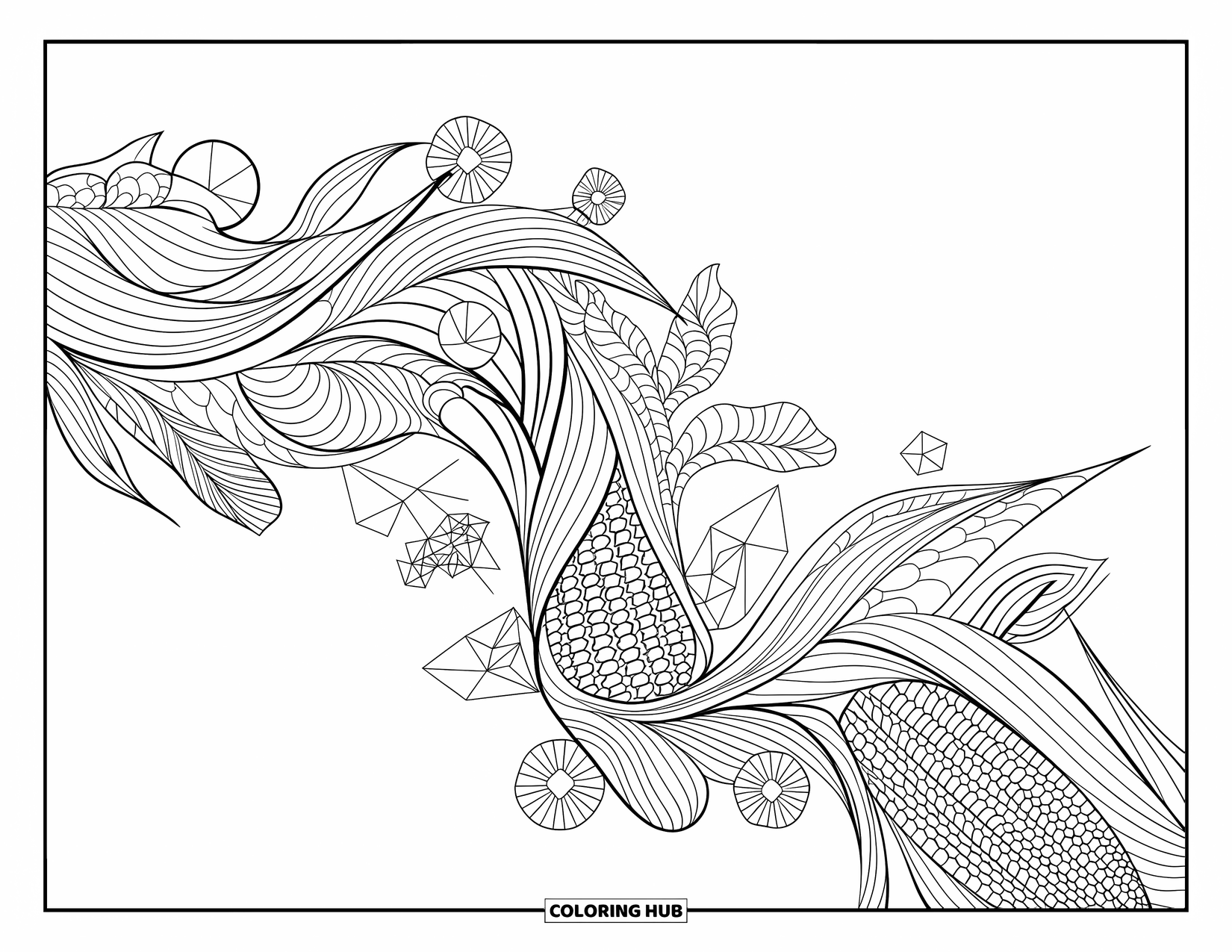 Corn Coloring Page for Adults: Corn textures meet triangles, squares, and flowers in a relaxing mandala blend