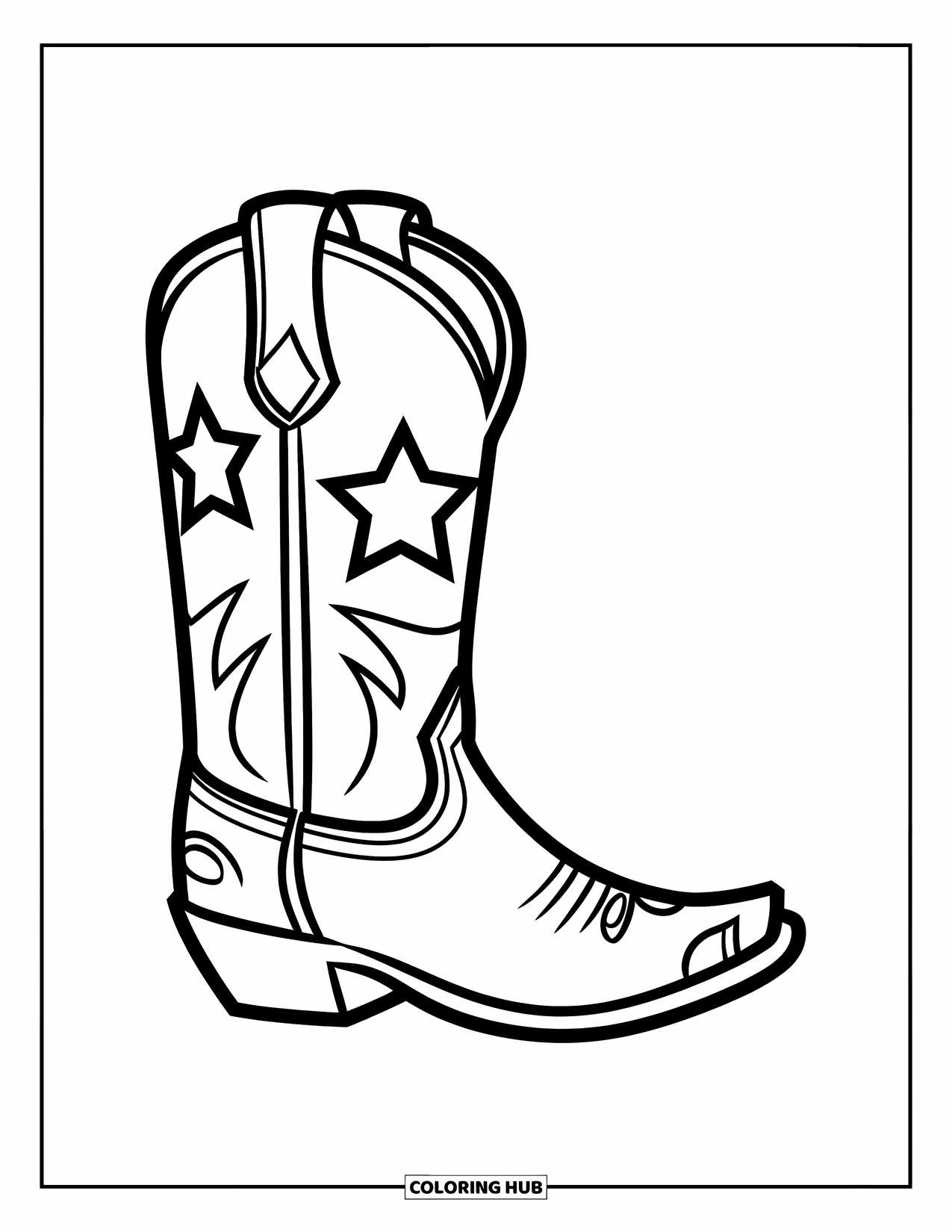 Cowboy Coloring Page for Kids: A fun little cowboy boot shows off its shiny star badge