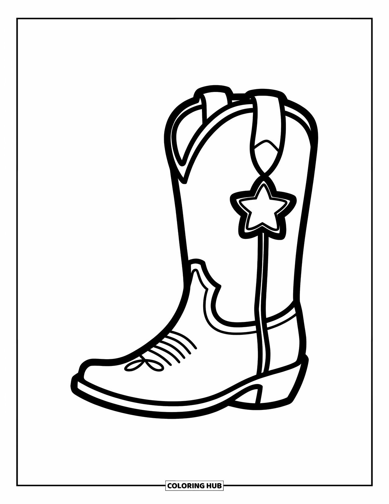 Cowboy Coloring Page for Kids: A playful boot with a star badge sits on the ground