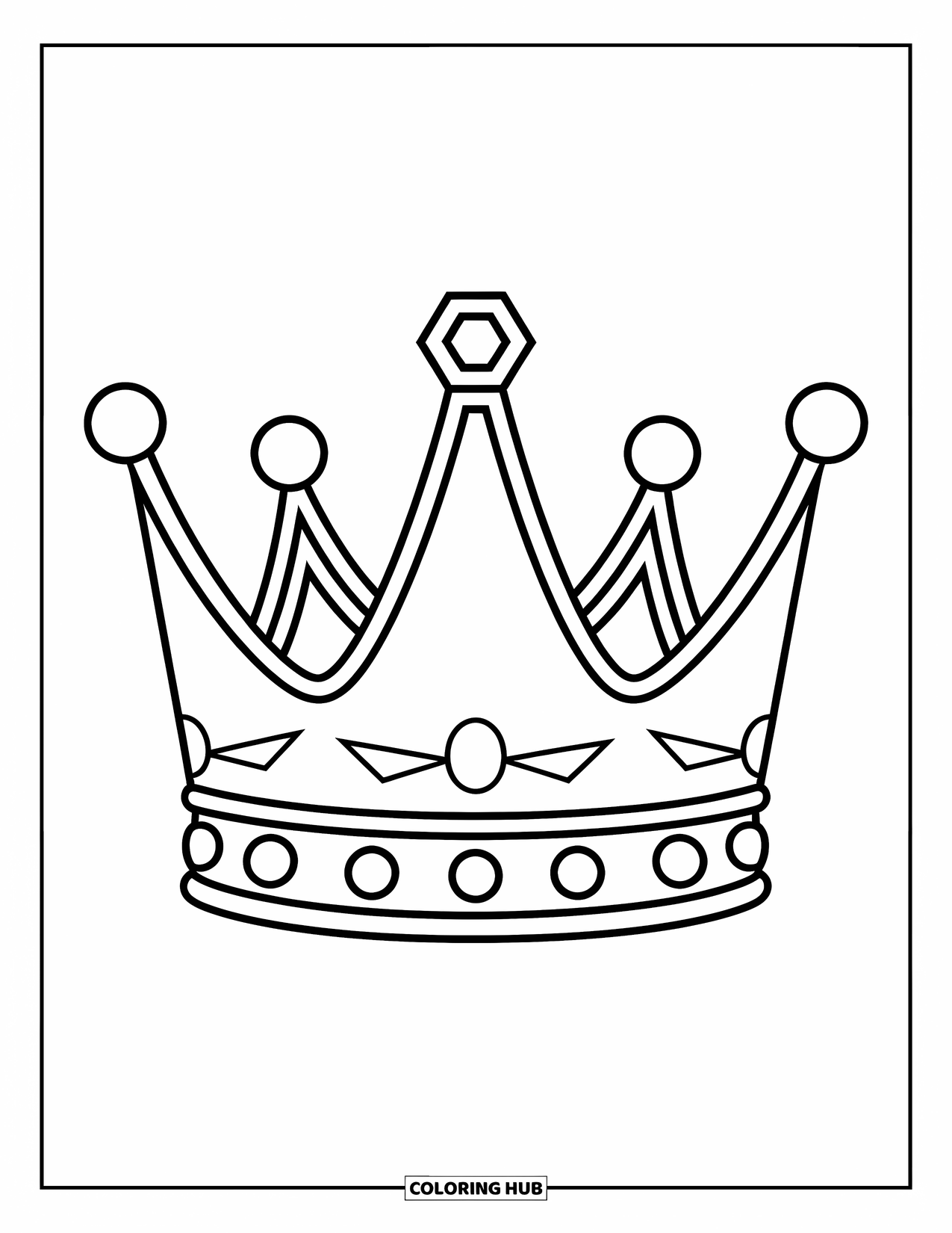 Crown Coloring Page for Kids: A cheerful king's crown with tall peaks and a jewel to color
