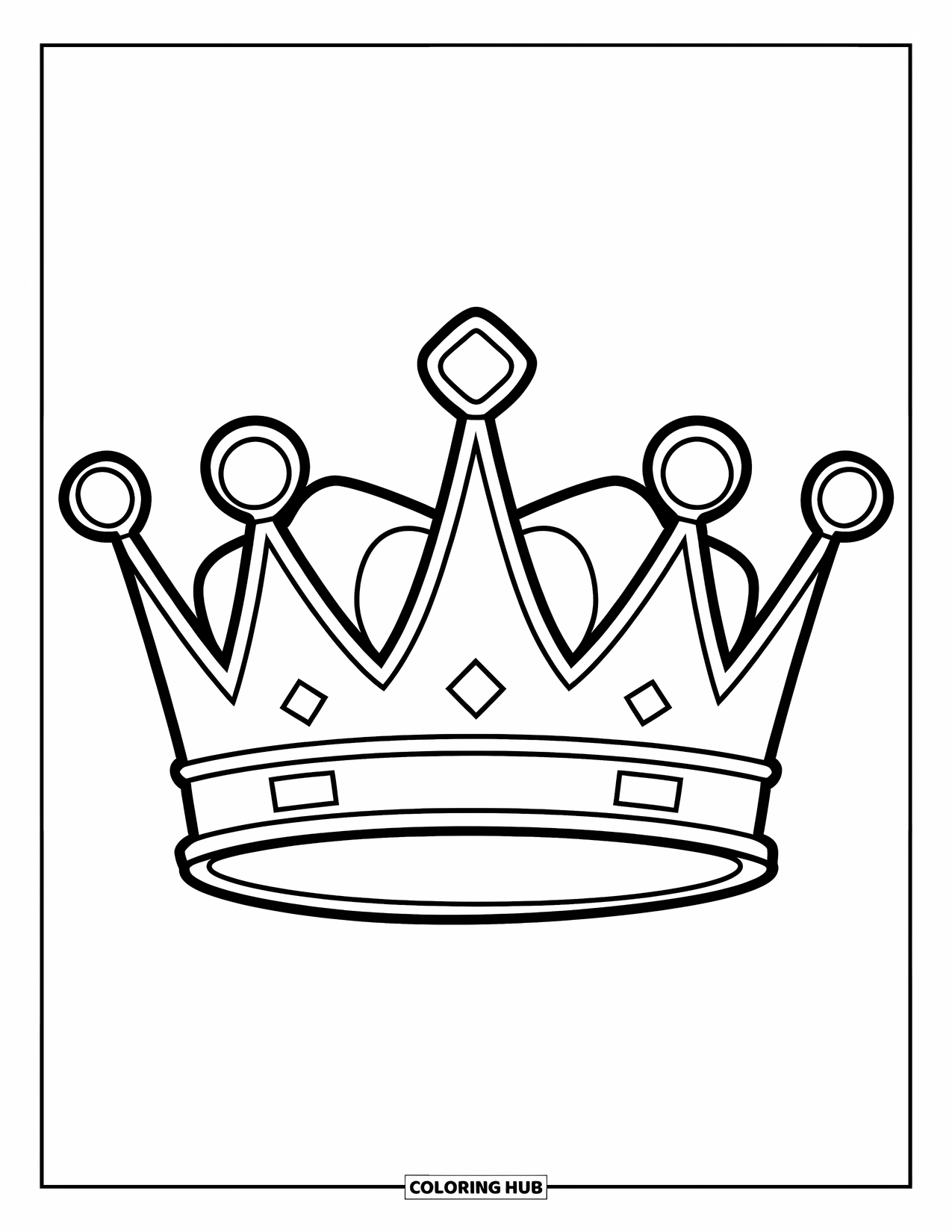 Crown Coloring Page for Kids: A playful king's crown with three tall points and a gem on top