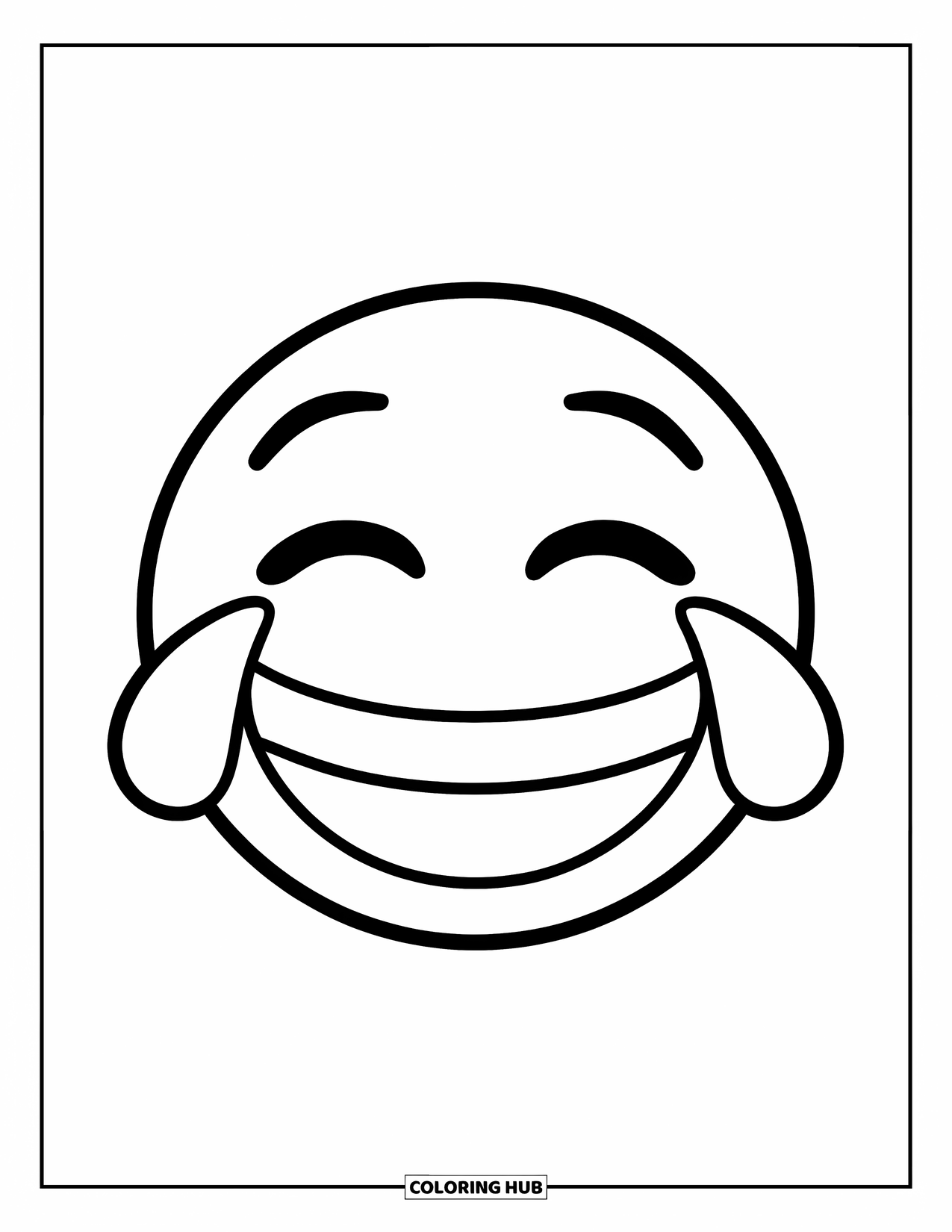 Emoji Coloring Page for Kids: A laughing emoji grins with joyful tears falling from the edges