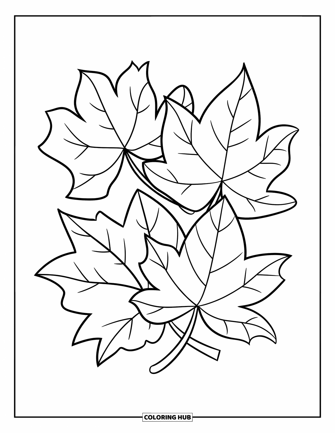 Fall Leaves Coloring Page for Kids: Three joyful leaves layer together in a fun, easy-to-color design