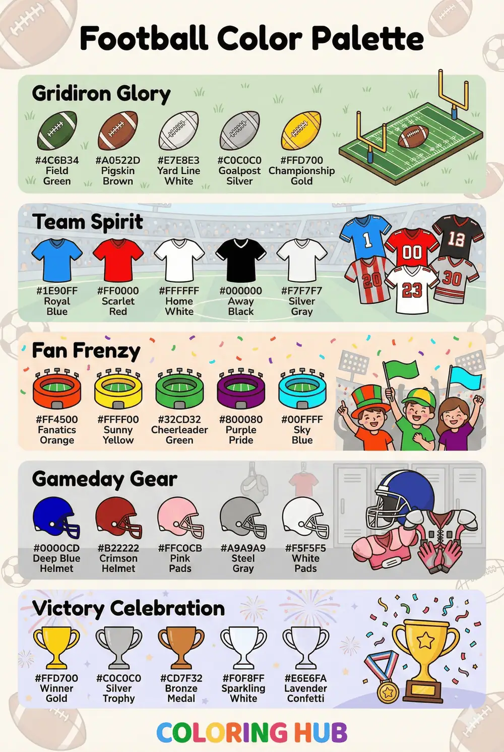 Football Coloring Page Color Palettes