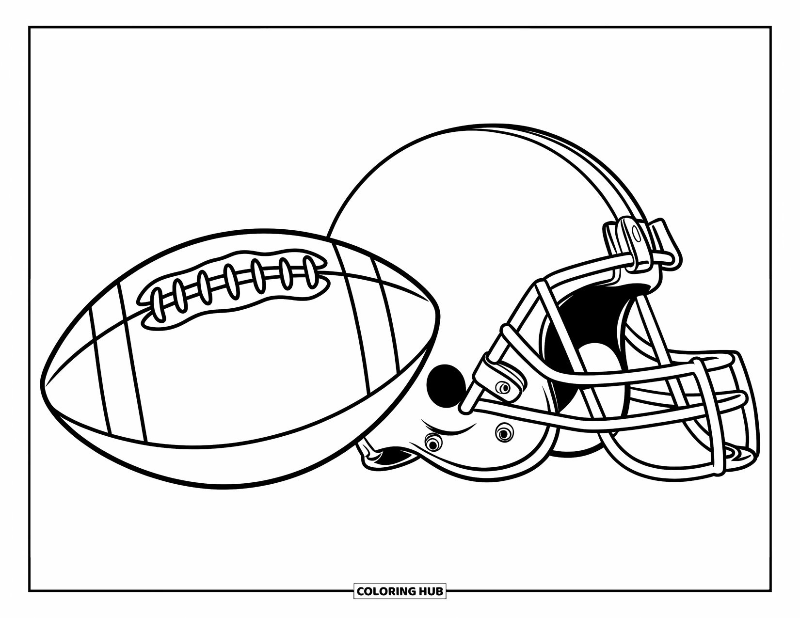 Football Coloring Page for Kids: Football and helmet placed neatly side by side