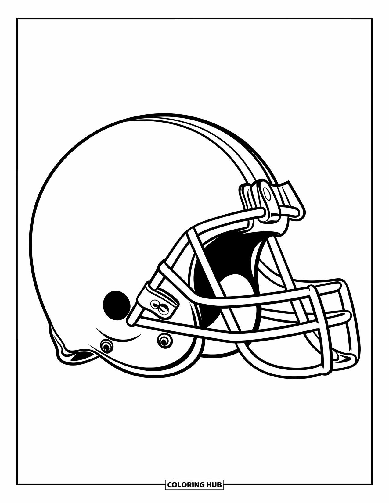 Football Coloring Page for Kids: Modern football helmet with bold lines on a plain background