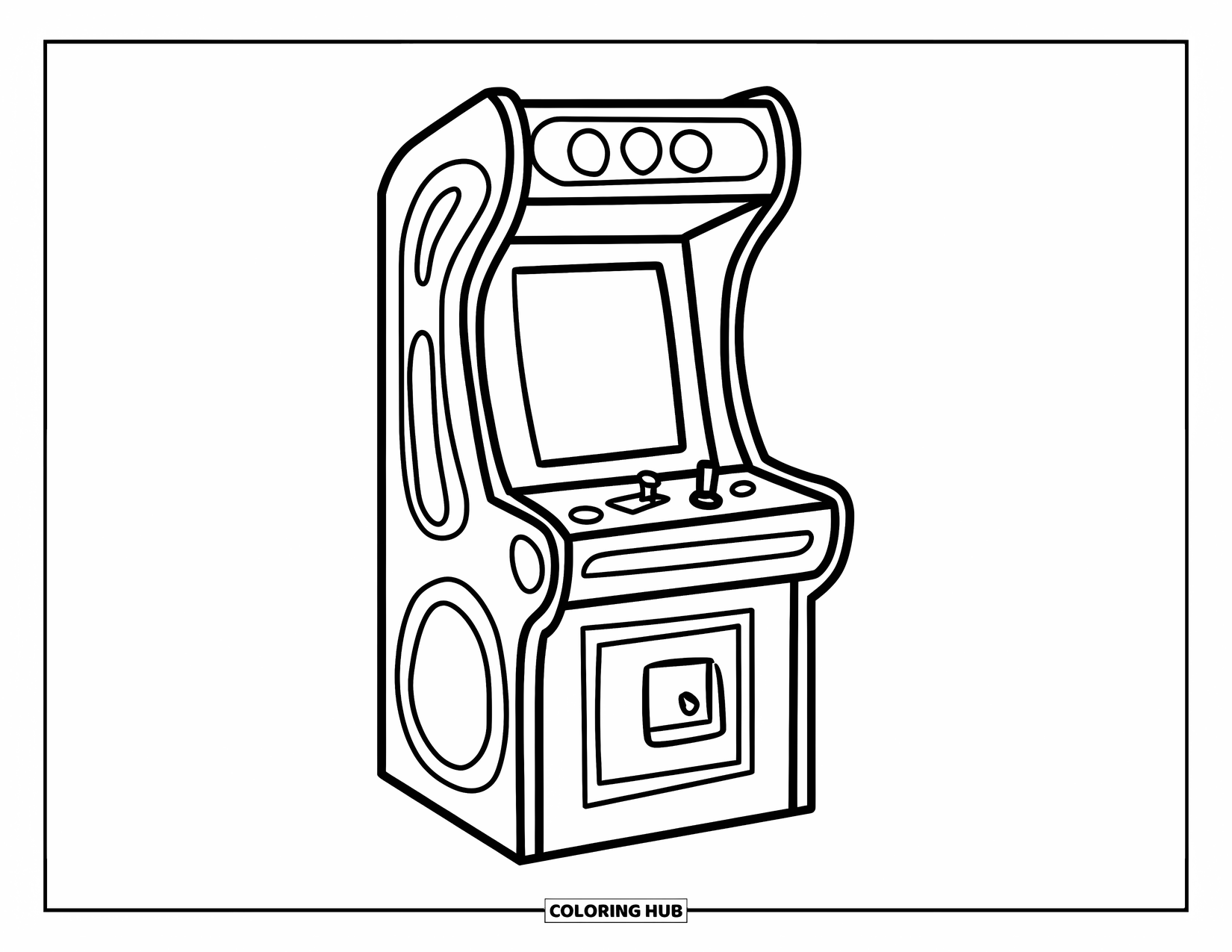 Gaming Coloring Page for Kids: Playful arcade machine with large buttons and a fun, cheerful look