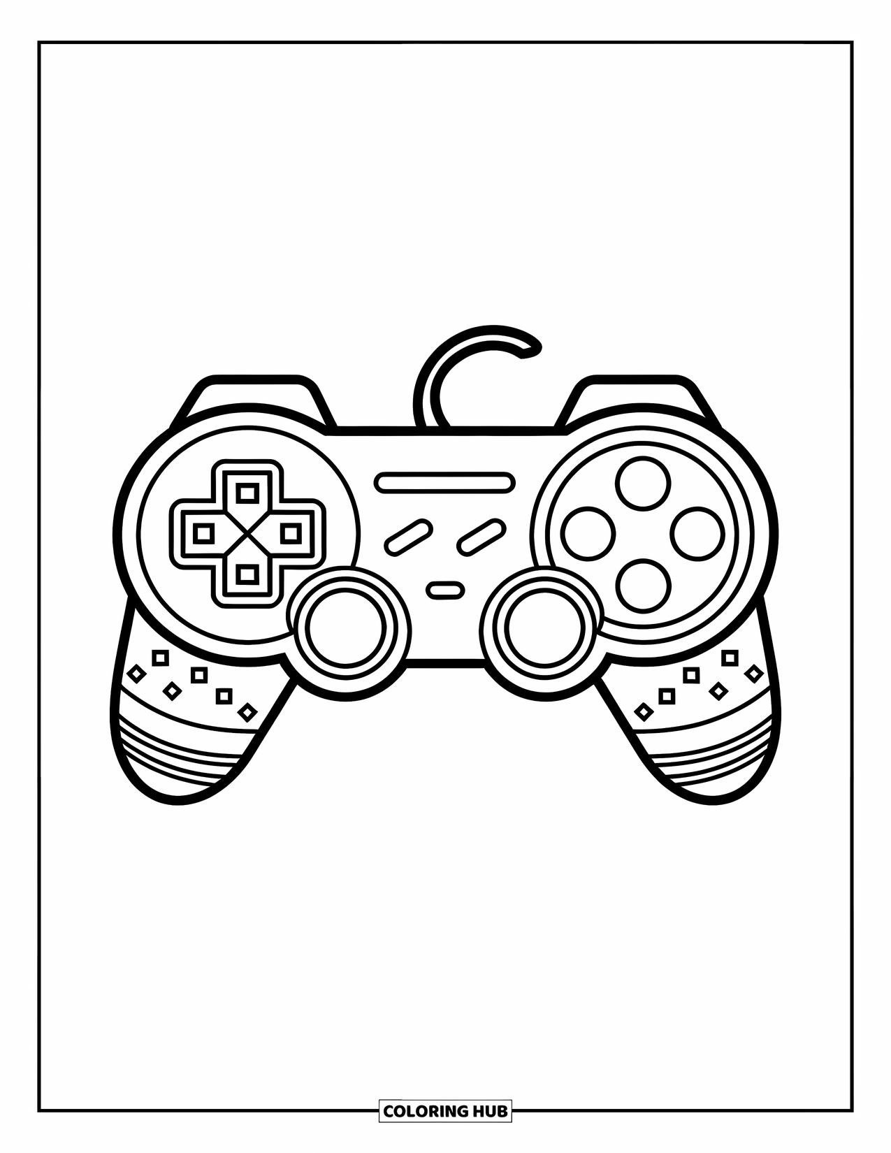 Gaming Coloring Page for Kids: Smiley controller with Mickey-styled buttons and a cheerful look