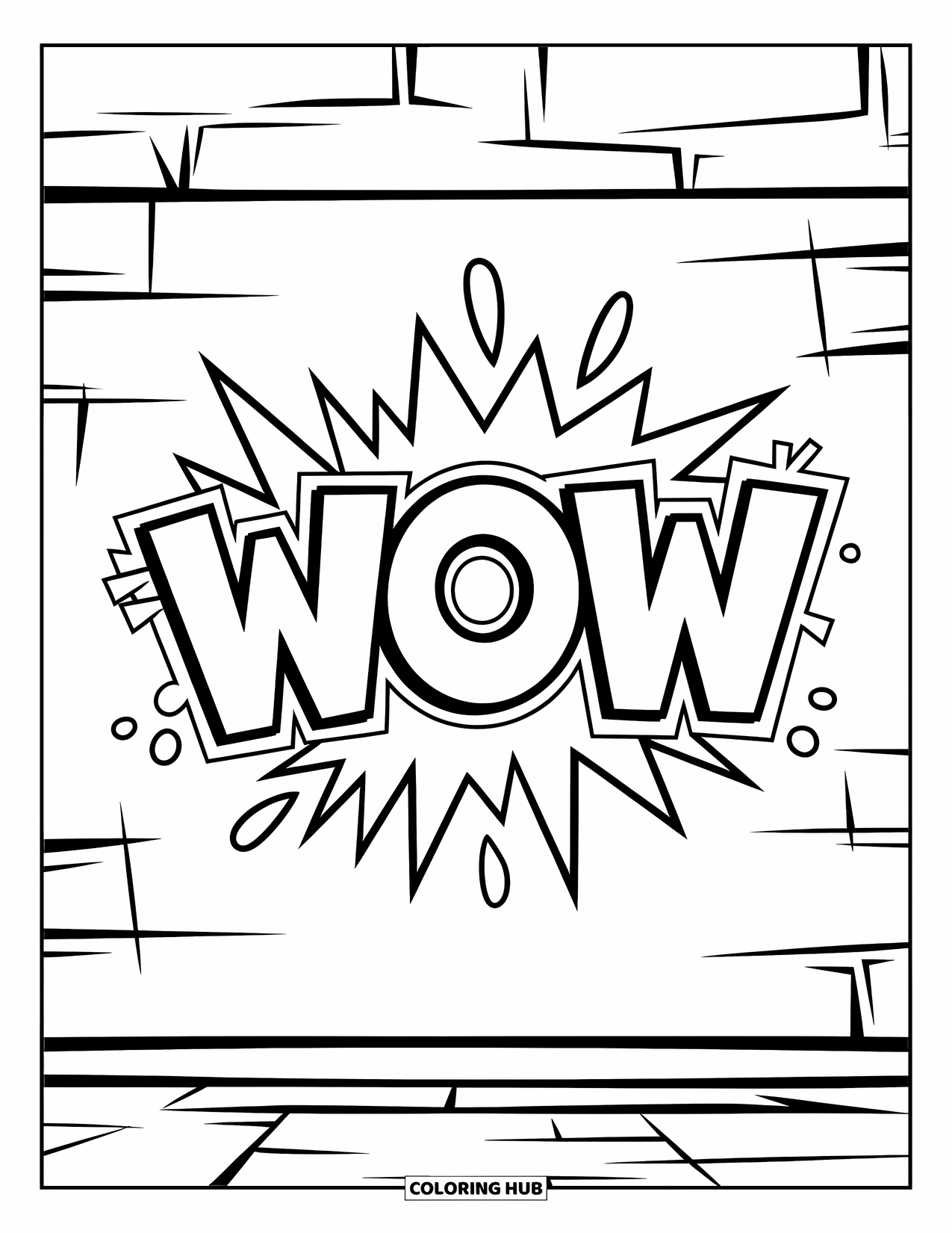 Graffiti Coloring Page for Kids: Graffiti "WOW" fills the wall with doodles bursting all around