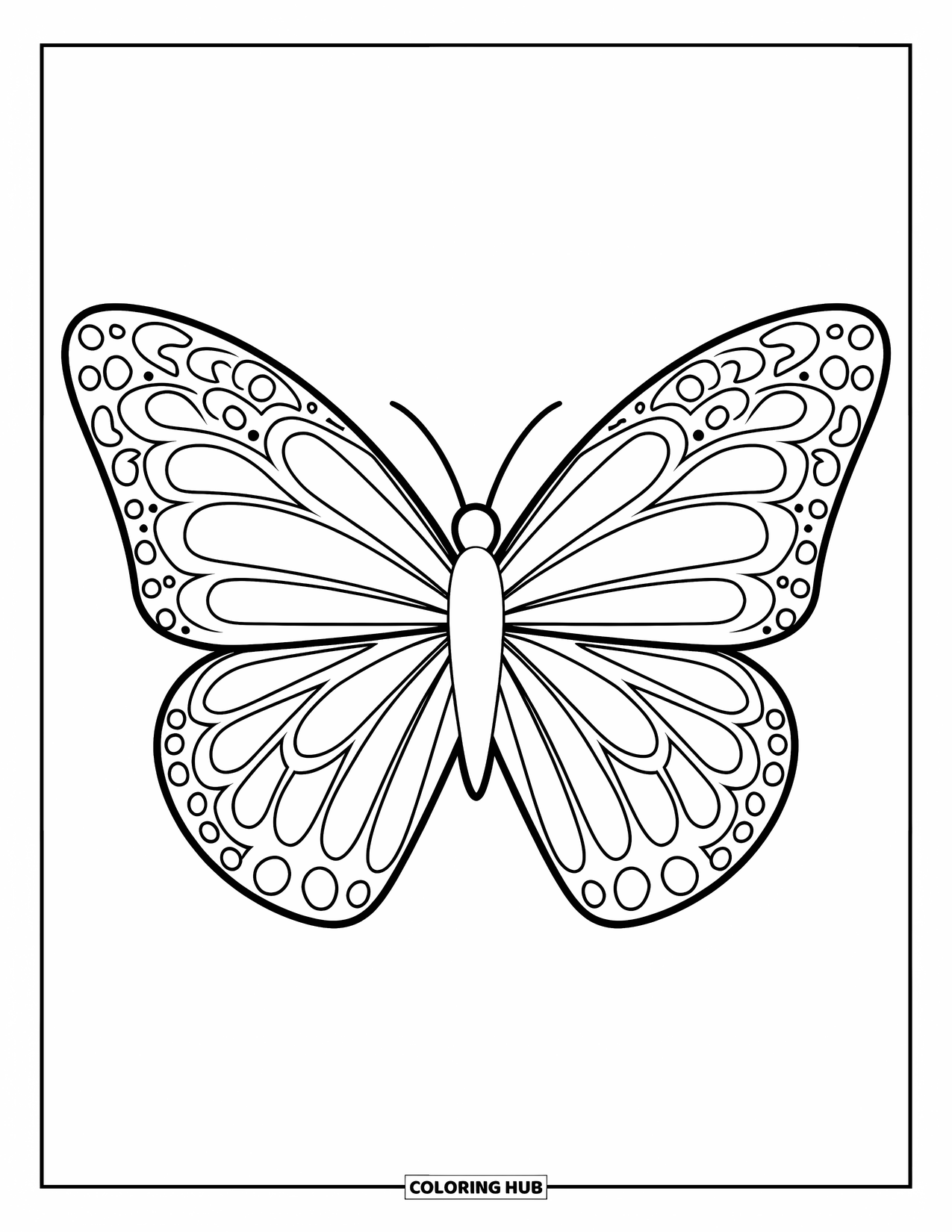 Groovy Coloring Page for Kids: Big butterfly with swirly wings and a cheerful vibe