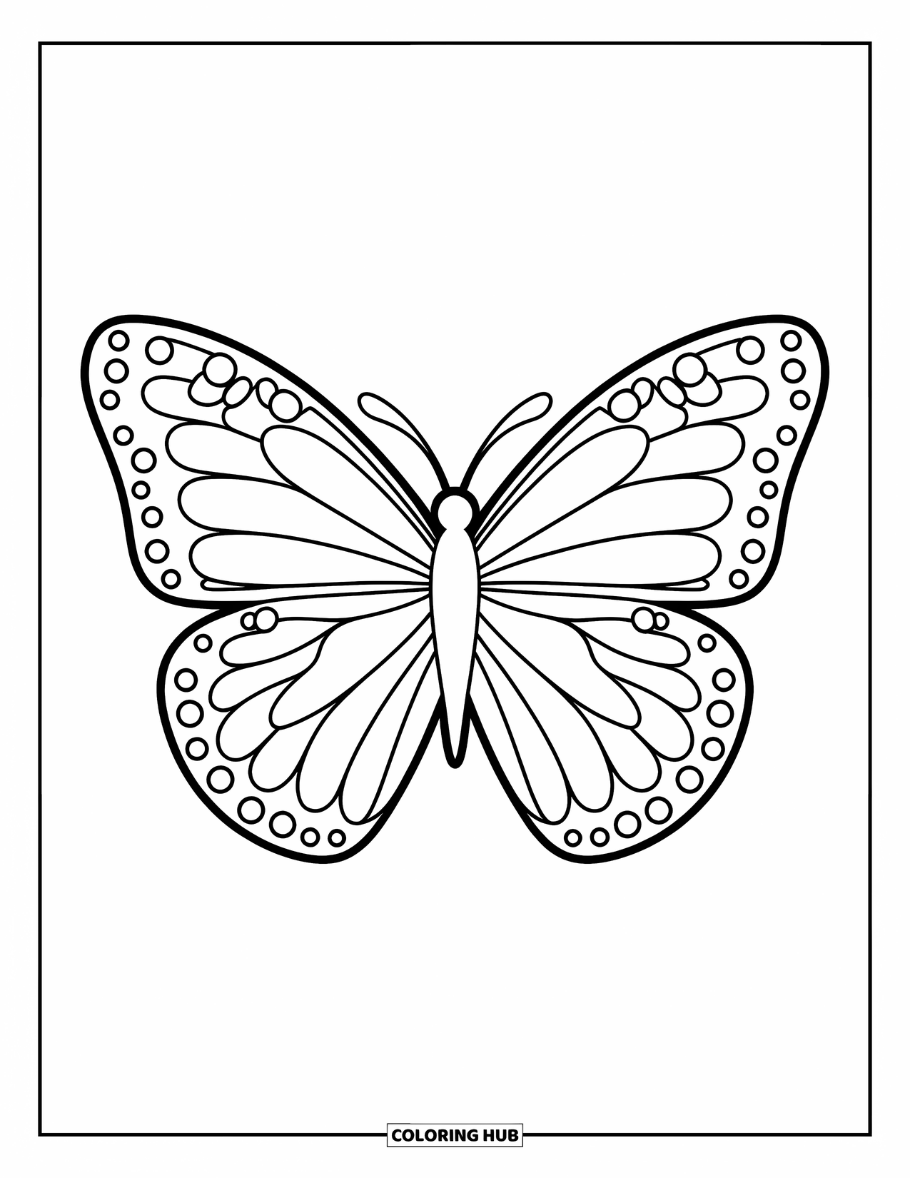 Groovy Coloring Page for Kids: Cute butterfly with bold swirls and wide wings to color