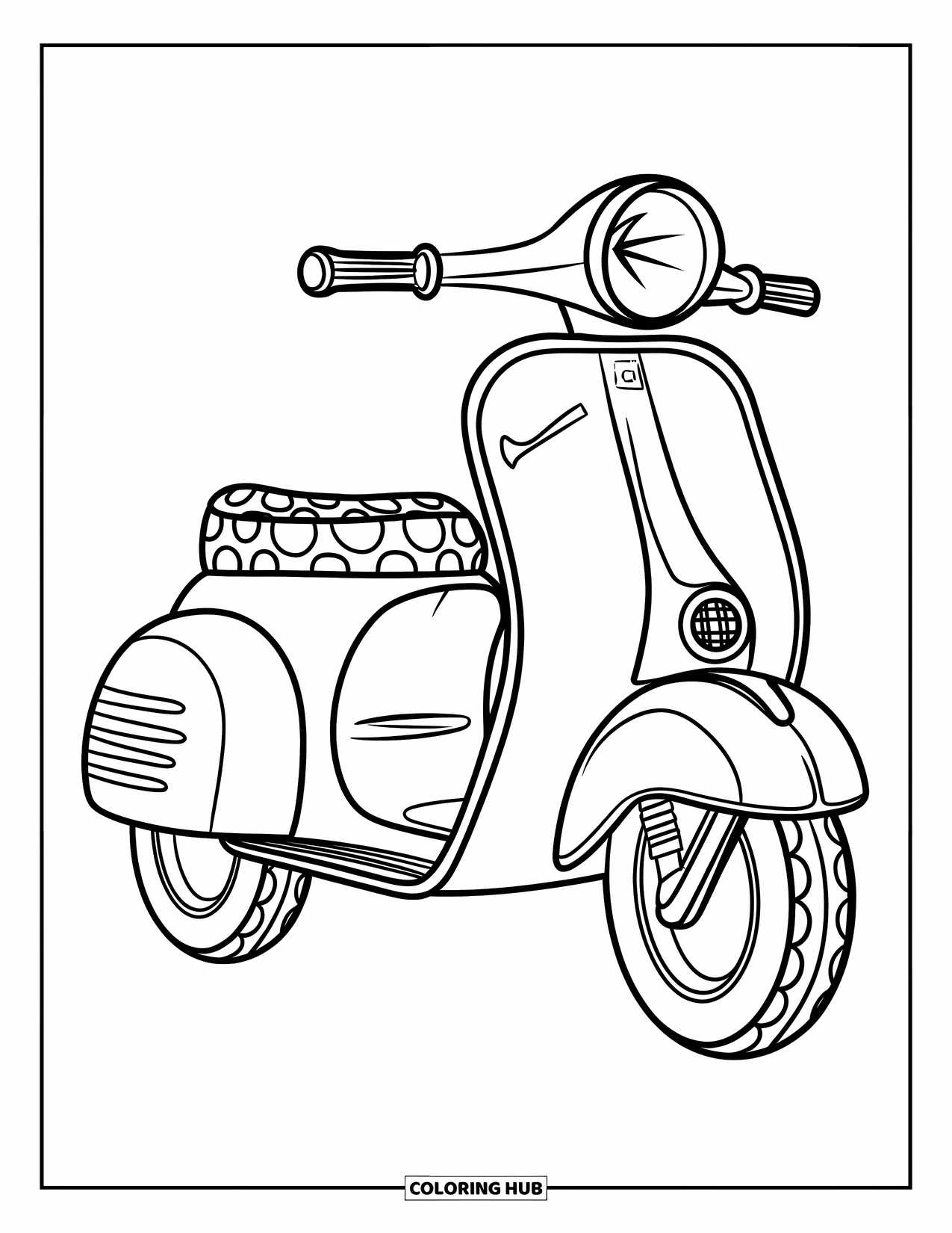 Groovy Coloring Page for Kids: Retro scooter with chunky tires and a fun seat design