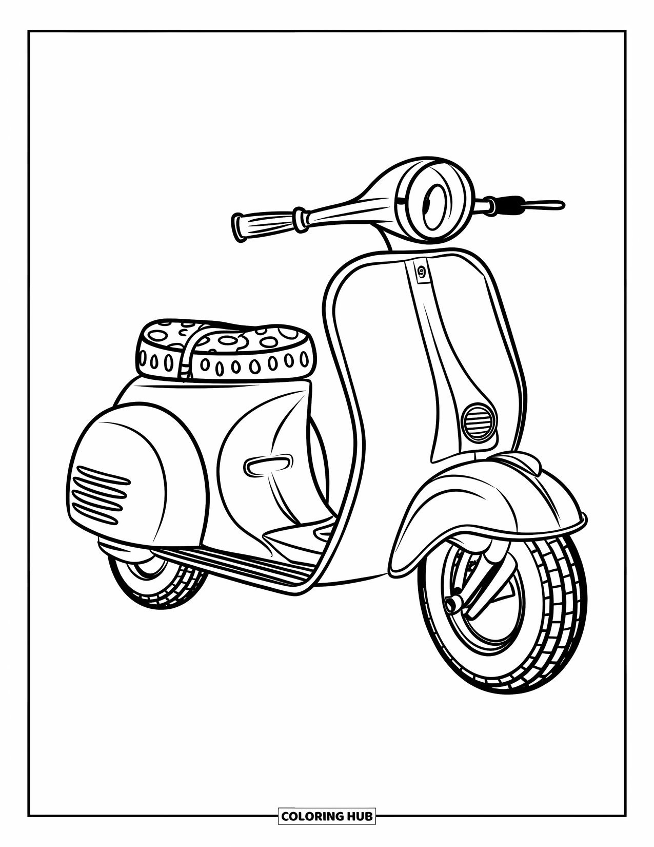 Groovy Coloring Page for Kids: Sleek scooter with curvy body and bold tire patterns