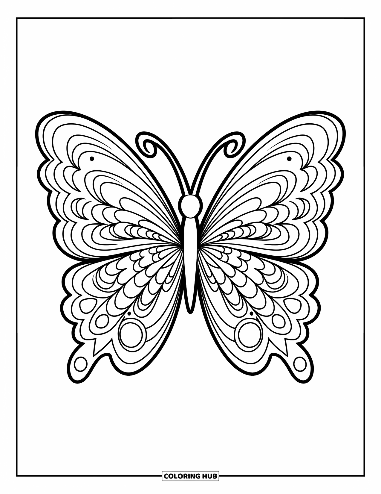 Groovy Coloring Page for Kids: Stylized butterfly with groovy patterns in its wings