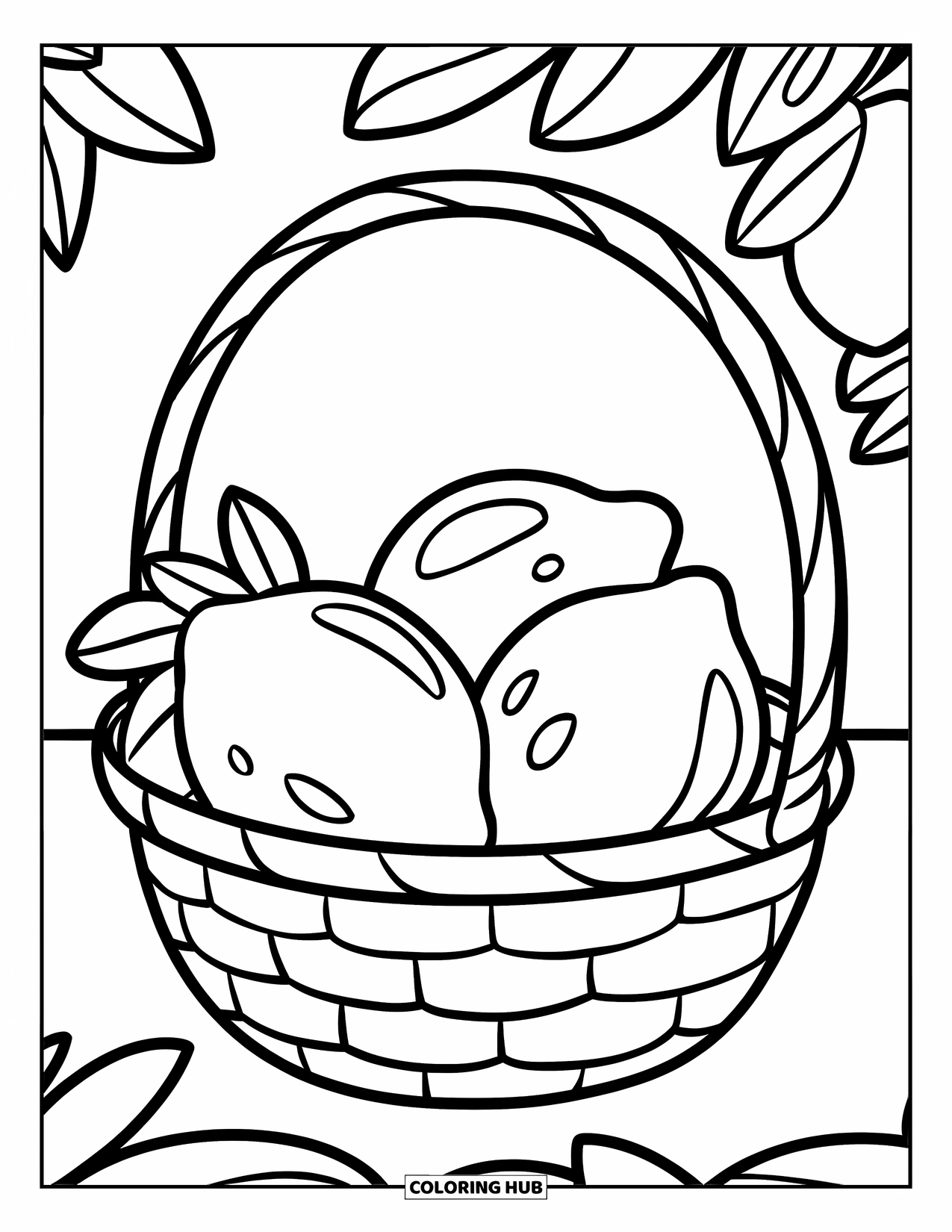 Lemon Coloring Page for Kids: Three lemons in a basket with cheerful, bold lines