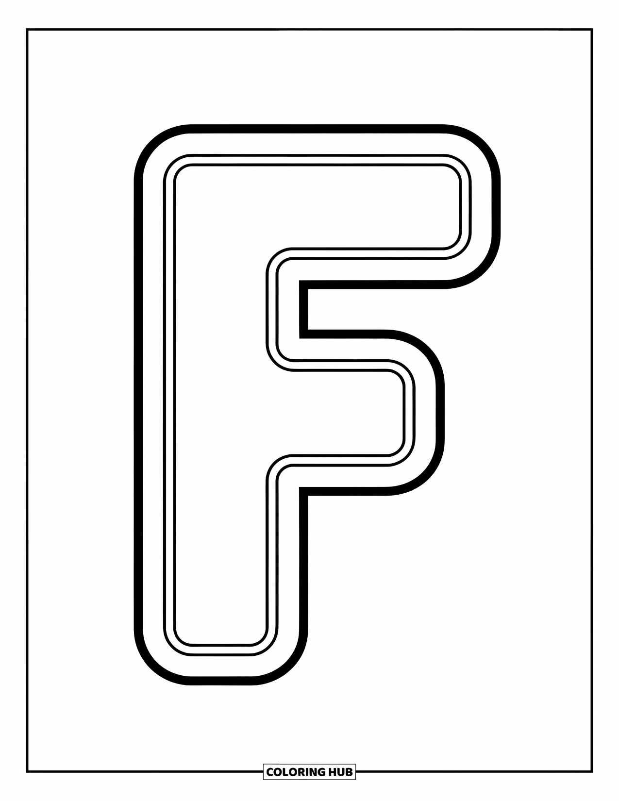 Letter F Coloring Page for Kids: Big, cheerful uppercase F centered and ready for coloring fun