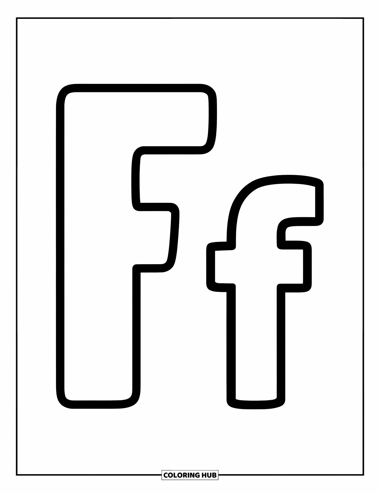 Letter F Coloring Page for Kids: Big F and small f side by side with bold outlines for coloring