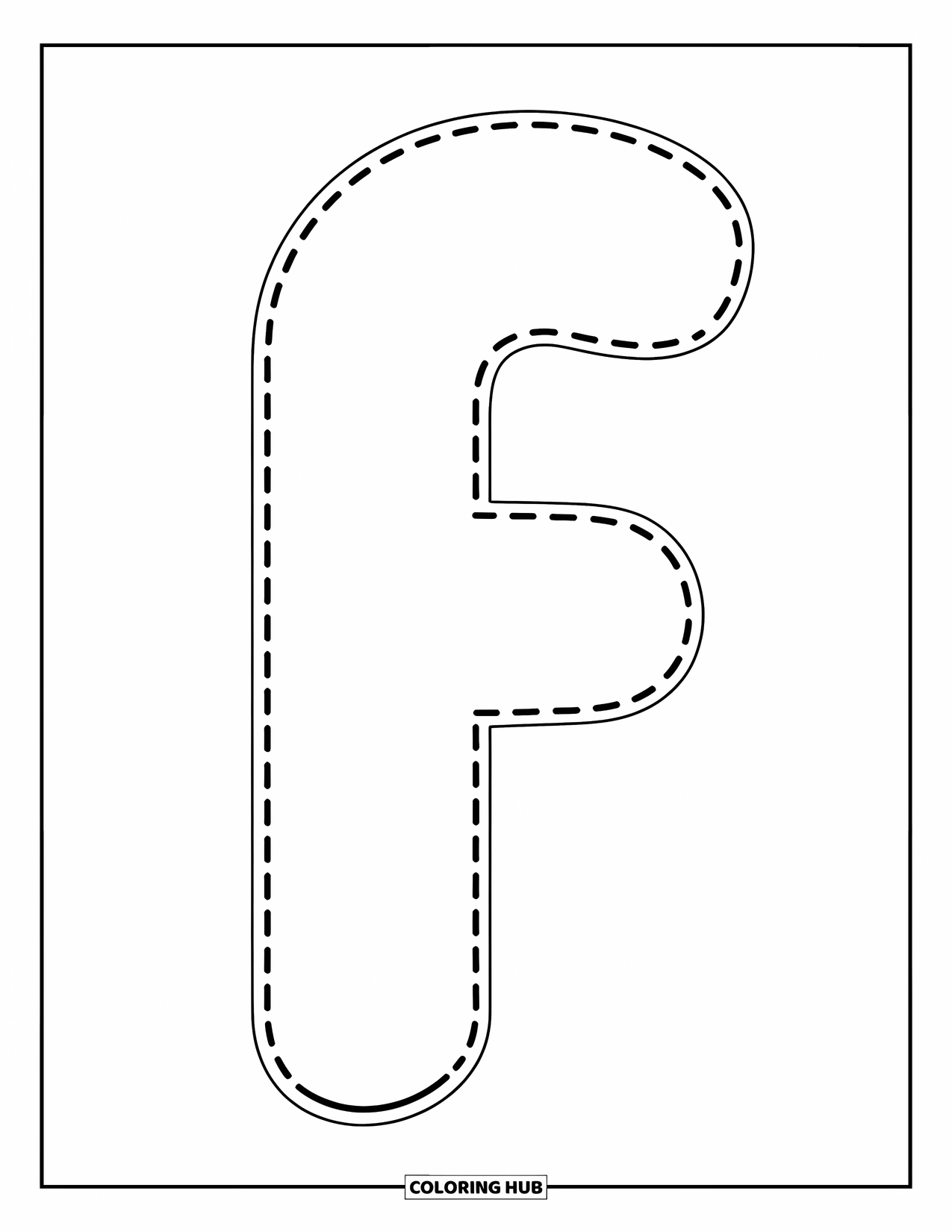 Letter F Coloring Page for Kids: Dotted uppercase F offers playful tracing practice for preschoolers