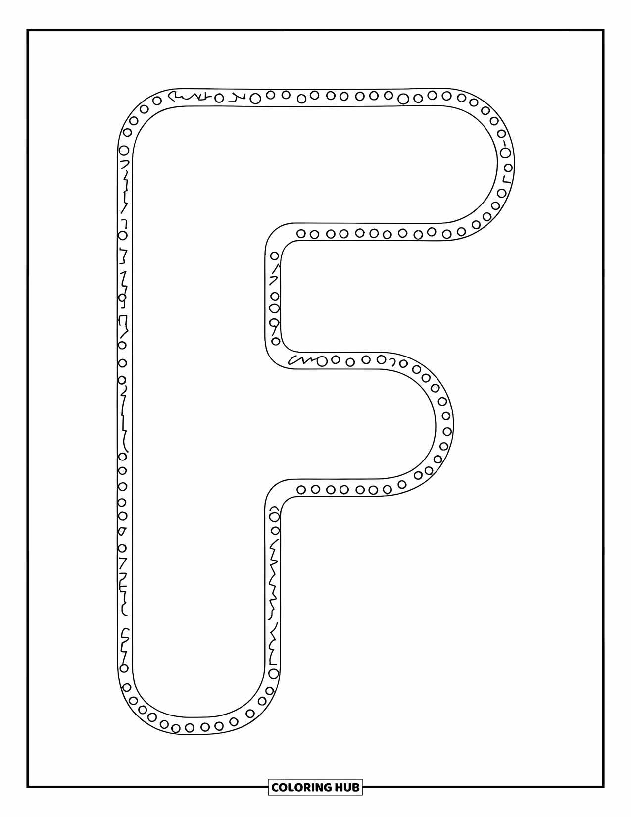 Letter F Coloring Page for Kids: Easy-to-trace dotted F helps little learners practice uppercase writing