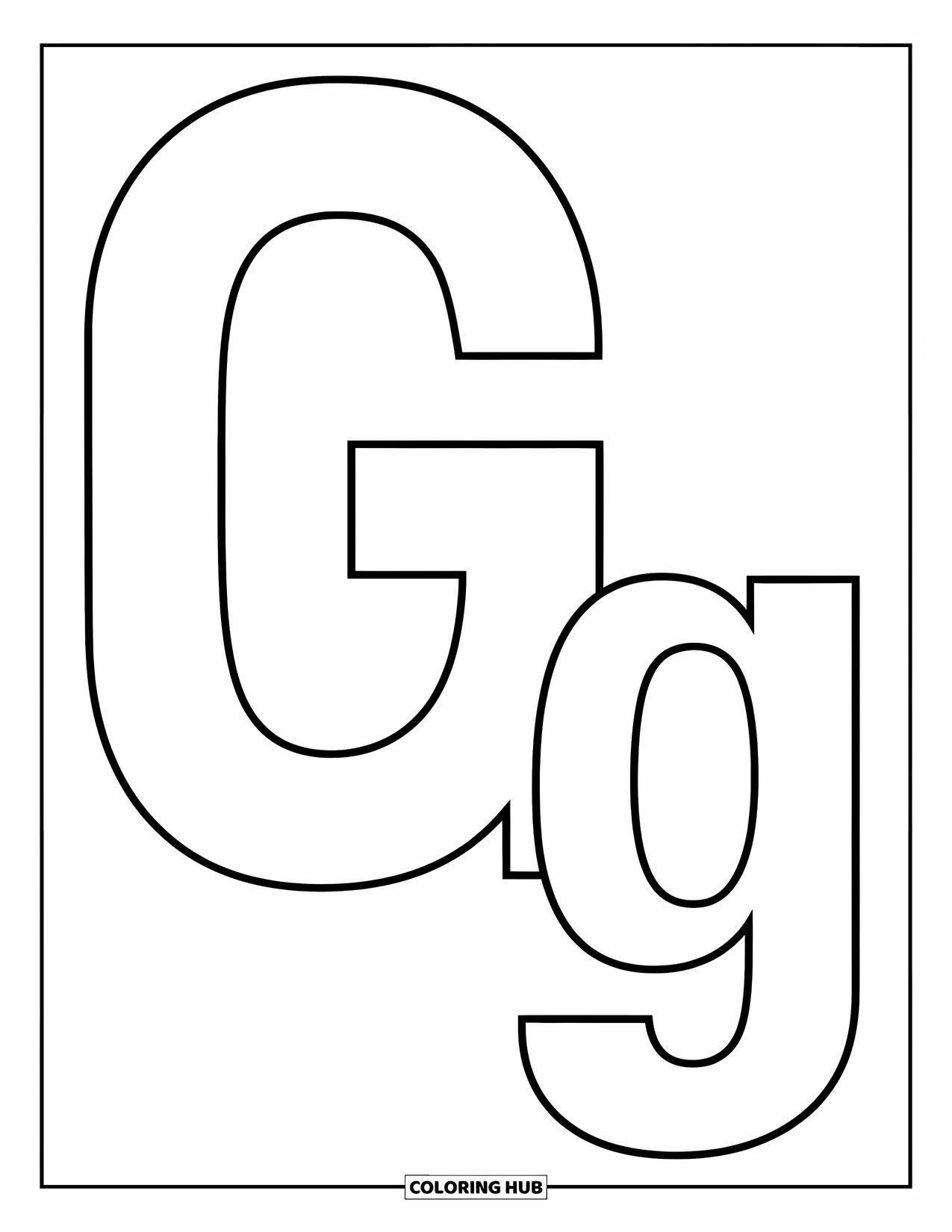 Letter G Coloring Page for Kids: Bold uppercase G and lowercase g in a simple, preschool-friendly design