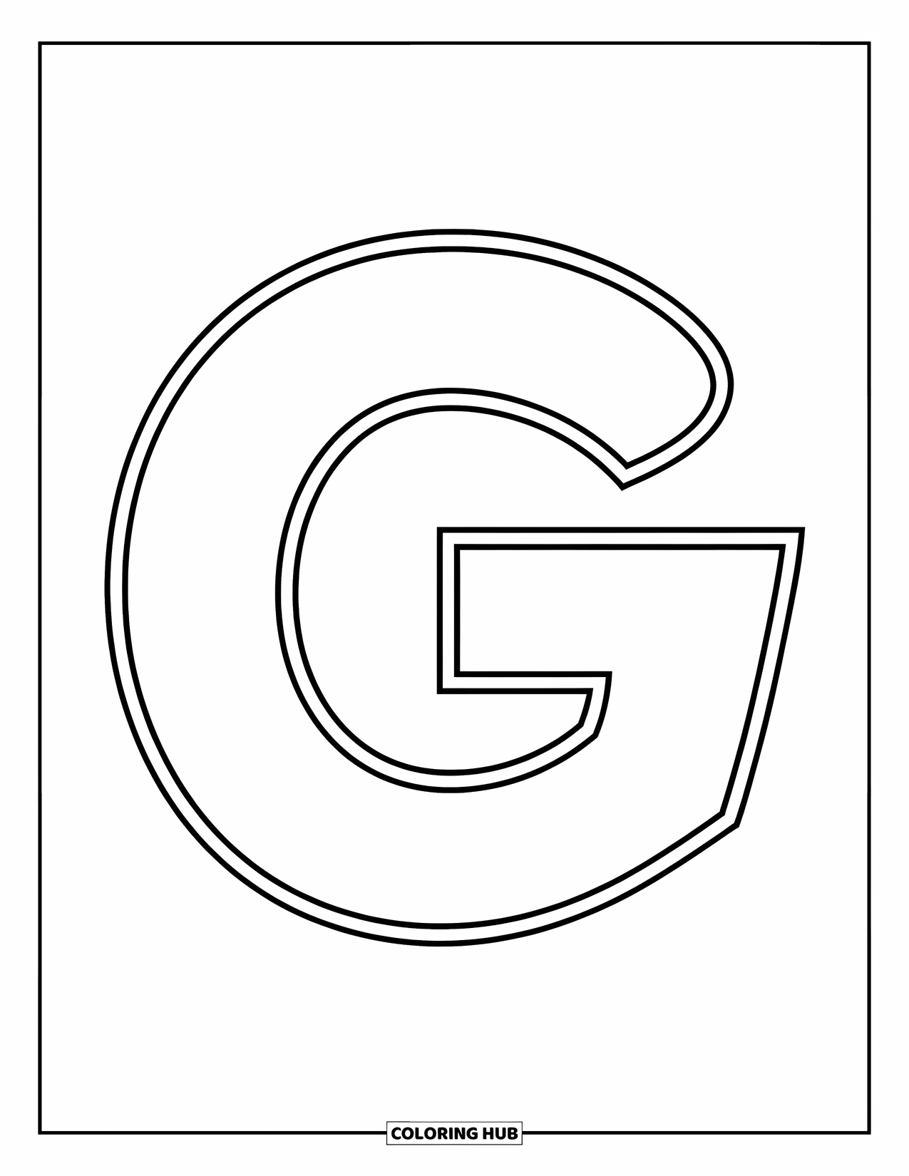 Letter G Coloring Page for Kids: Bold uppercase G with a cheerful look and easy-to-color shape